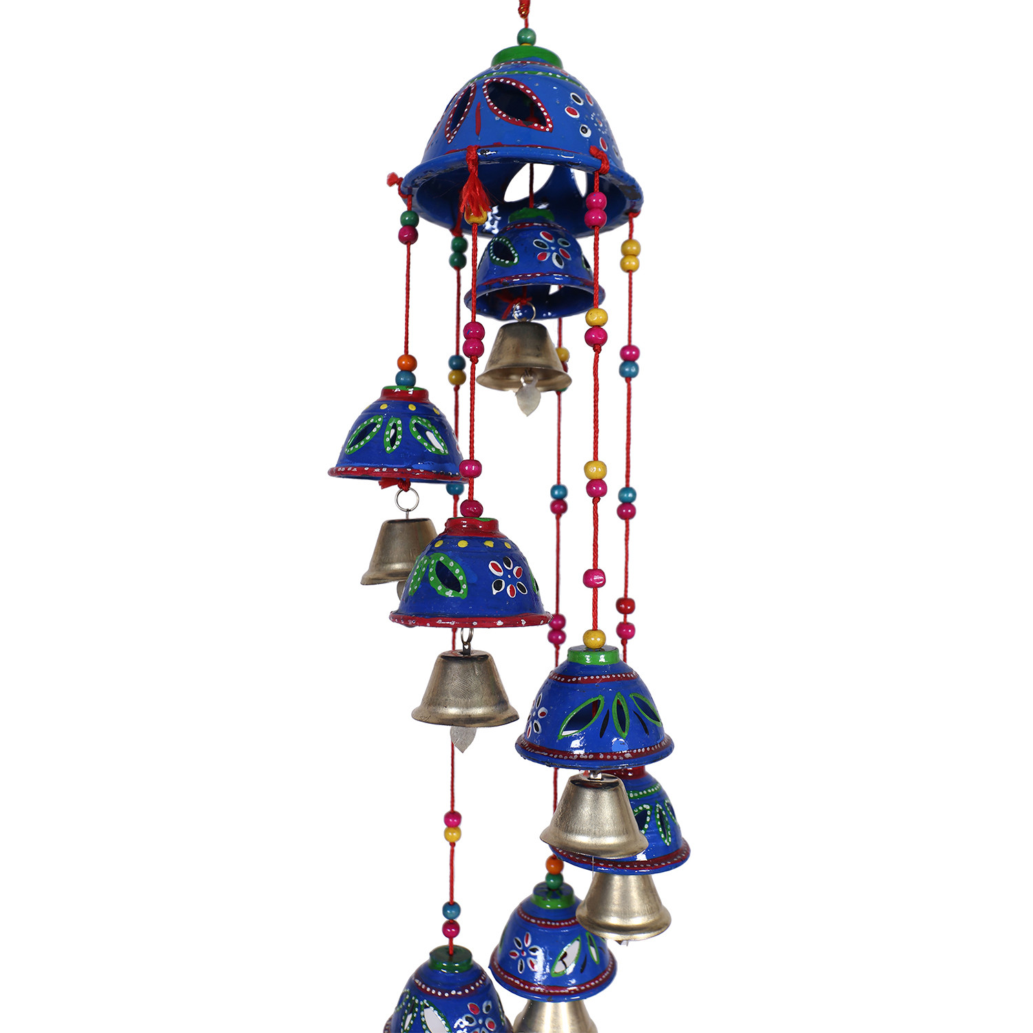 Kuber Industries Rajasthani Design Handcrafted Hanging Windchimes|Latkan With 8 Bells for Home Décor & Positive Energy (Blue)