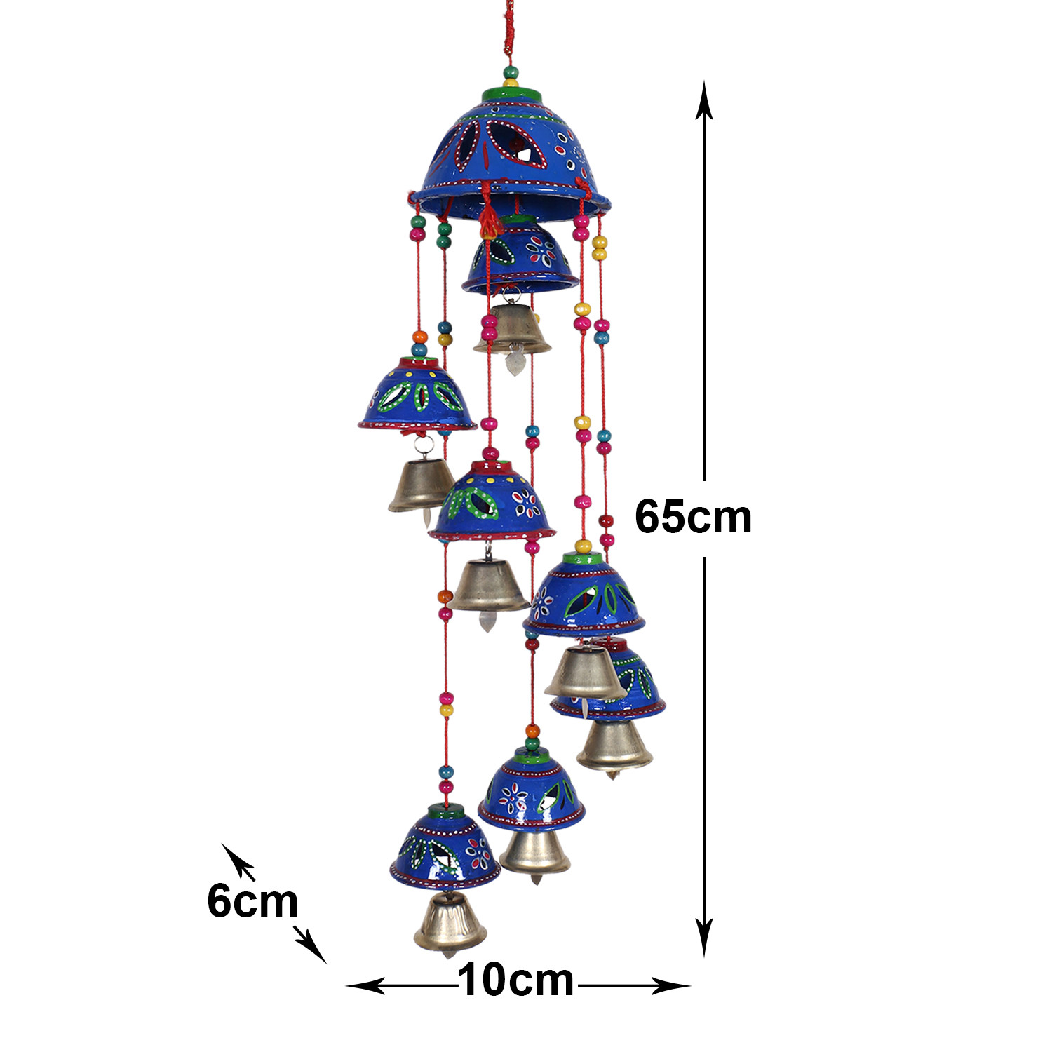 Kuber Industries Rajasthani Design Handcrafted Hanging Windchimes|Latkan With 8 Bells for Home Décor & Positive Energy (Blue)