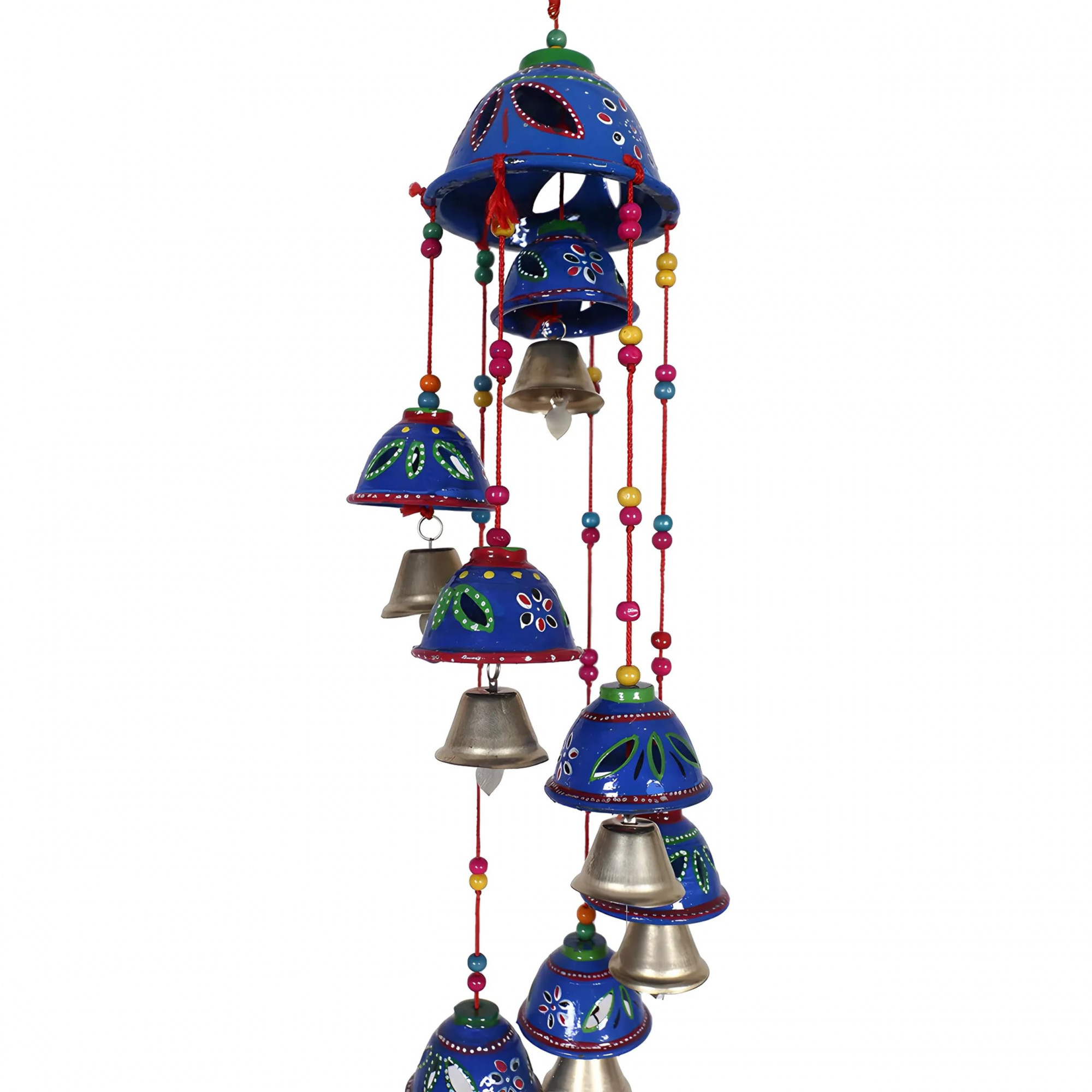 Kuber Industries Rajasthani Design Handcrafted Hanging WindchimesLatkan With 8 Bells for Home Dcor  Positive EnergyPack of 2 Blue