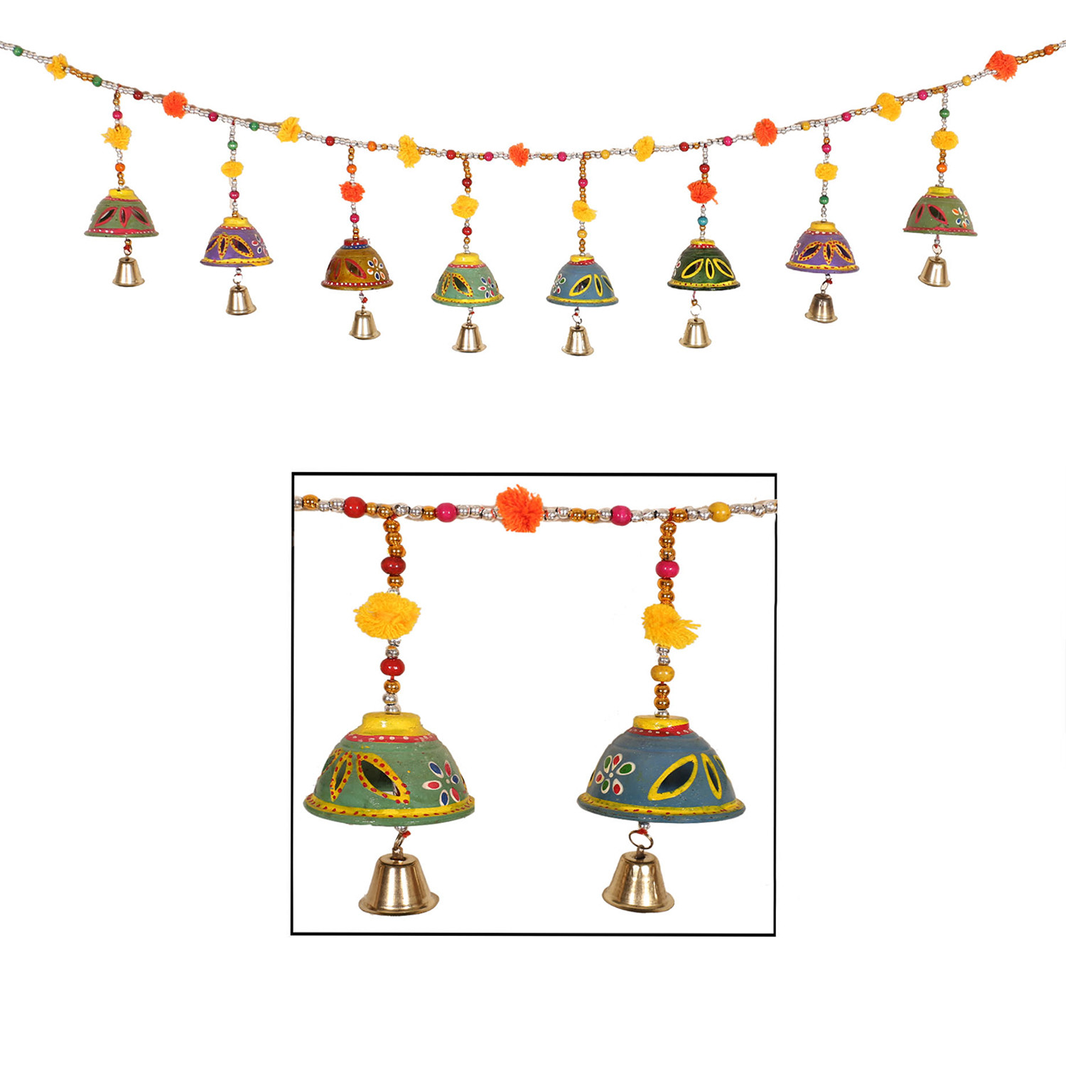 Kuber Industries Rajasthani Traditional Door Hanging 8 Bells Bandarwal|Handcrafted Windchimes|Toran For Home Decoration (Multicolor)