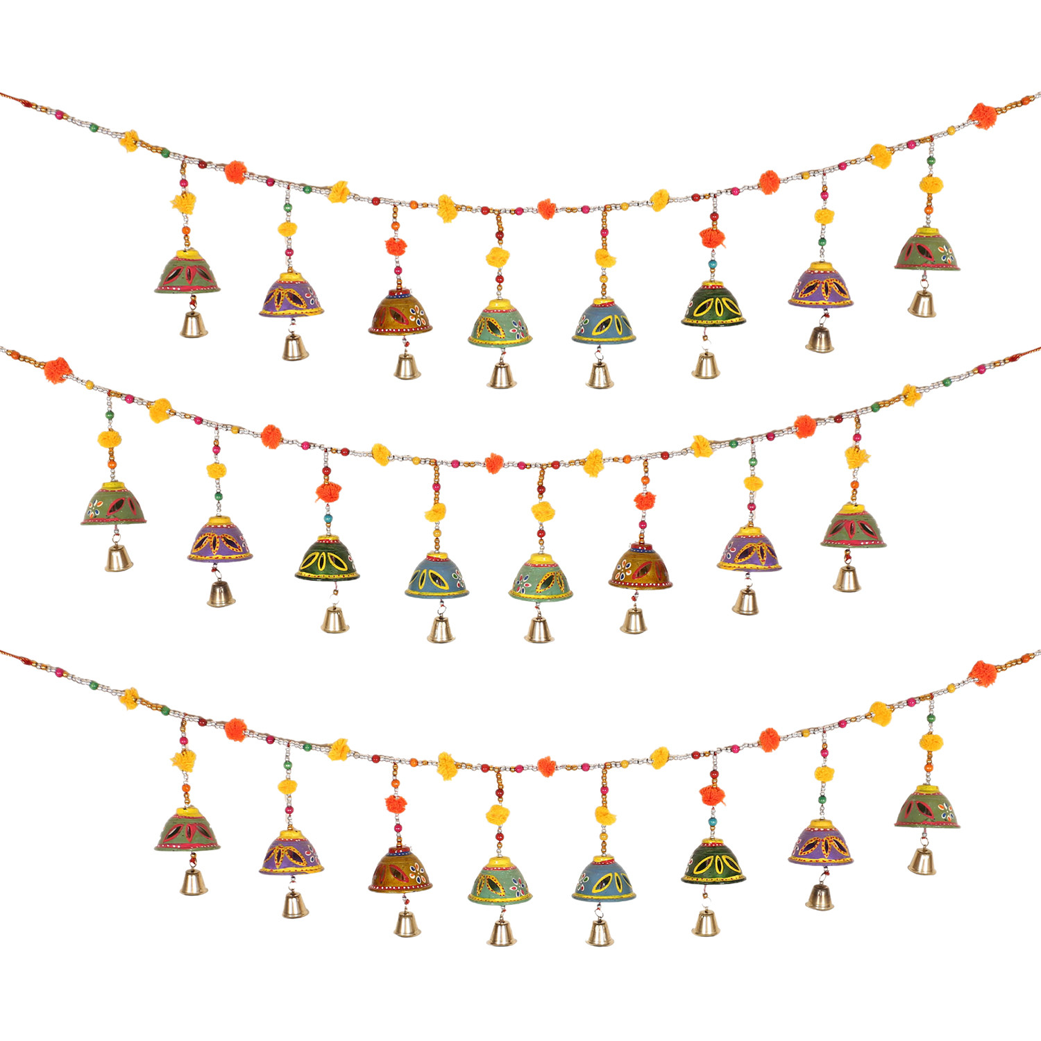 Kuber Industries Rajasthani Traditional Door Hanging 8 Bells Bandarwal|Handcrafted Windchimes|Toran For Home Decoration (Multicolor)