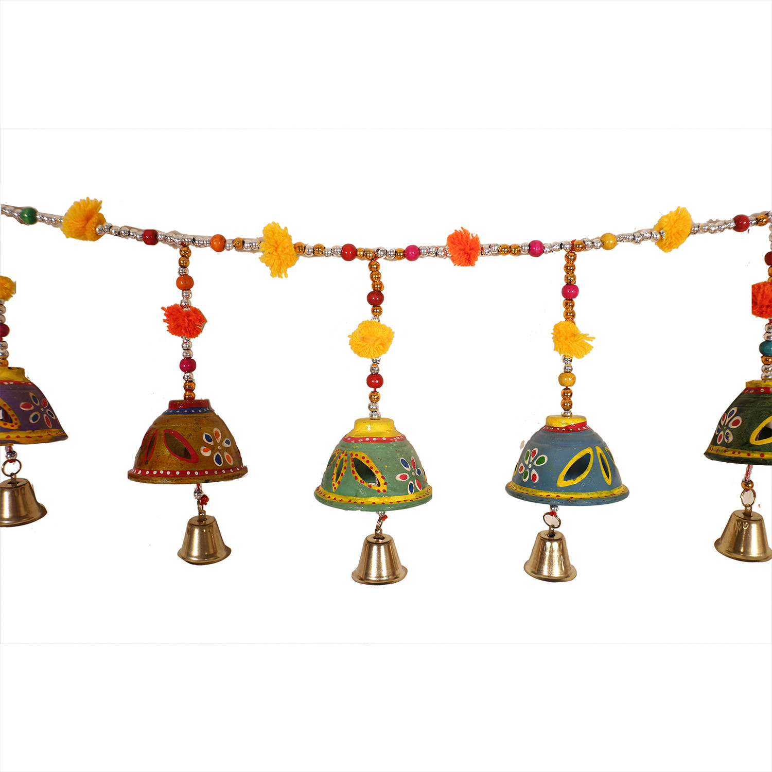 Kuber Industries Rajasthani Traditional Door Hanging 8 Bells Bandarwal|Handcrafted Windchimes|Toran For Home Decoration (Multicolor)