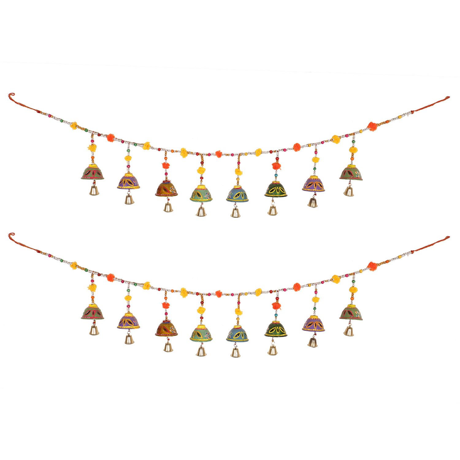 Kuber Industries Rajasthani Traditional Door Hanging 8 Bells Bandarwal|Handcrafted Windchimes|Toran For Home Decoration (Multicolor)
