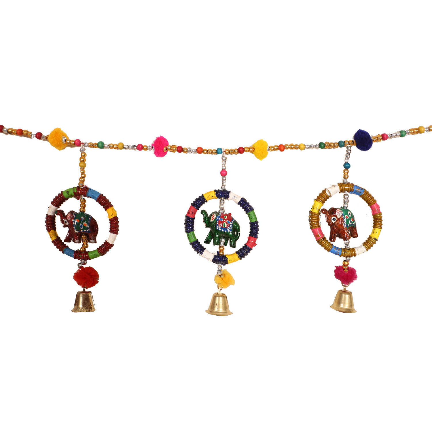 Kuber Industries Rajasthani Traditional Ring Windchimes With Bells|Hanging Elephant Bandarwal|Door Hanging Latkan (Multicolor)