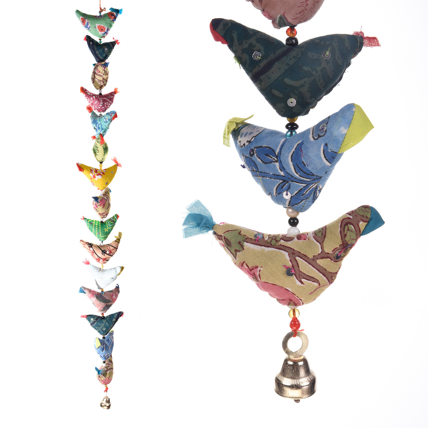Kuber Industries Rajasthani Traditional Windchimes15 Hanging Birds with BellPolyester Handcrafted LatkanDecorative Door Hanging Latkan Multicolor