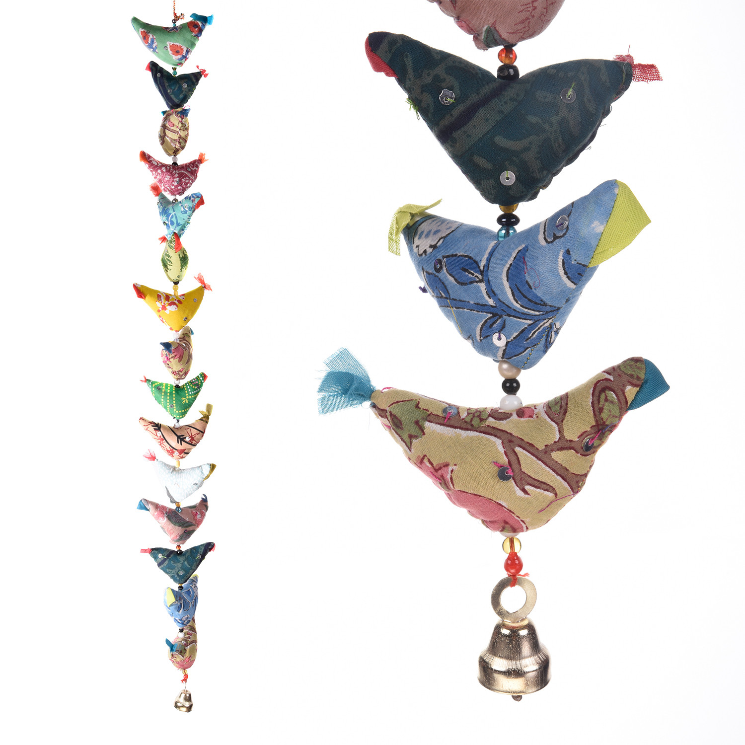 Kuber Industries Rajasthani Traditional Windchimes|15 Hanging Birds with Bell|Polyester Handcrafted Latkan|Decorative Door Hanging Latkan (Multicolor)