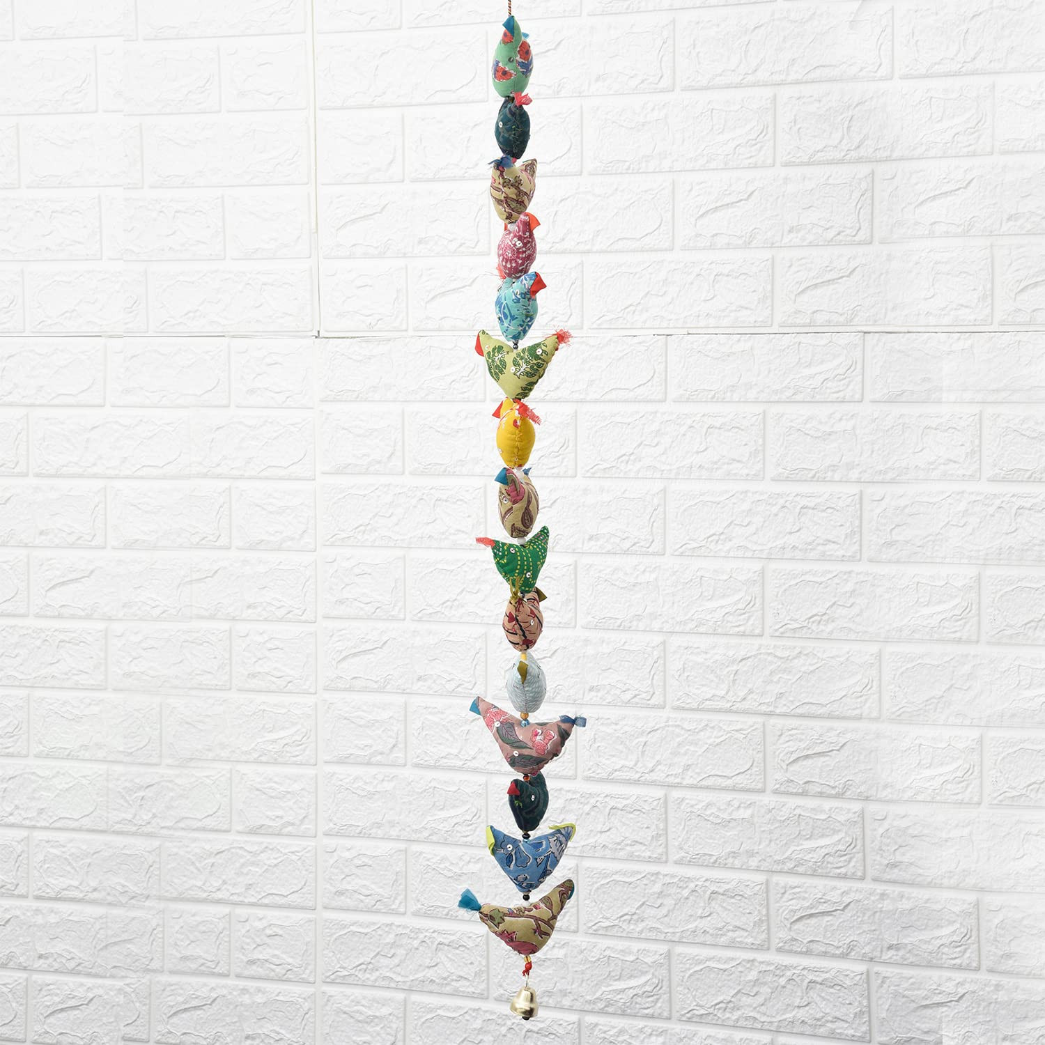 Kuber Industries Rajasthani Traditional Windchimes15 Hanging Birds with BellPolyester Handcrafted LatkanDecorative Door Hanging Latkan Multicolor