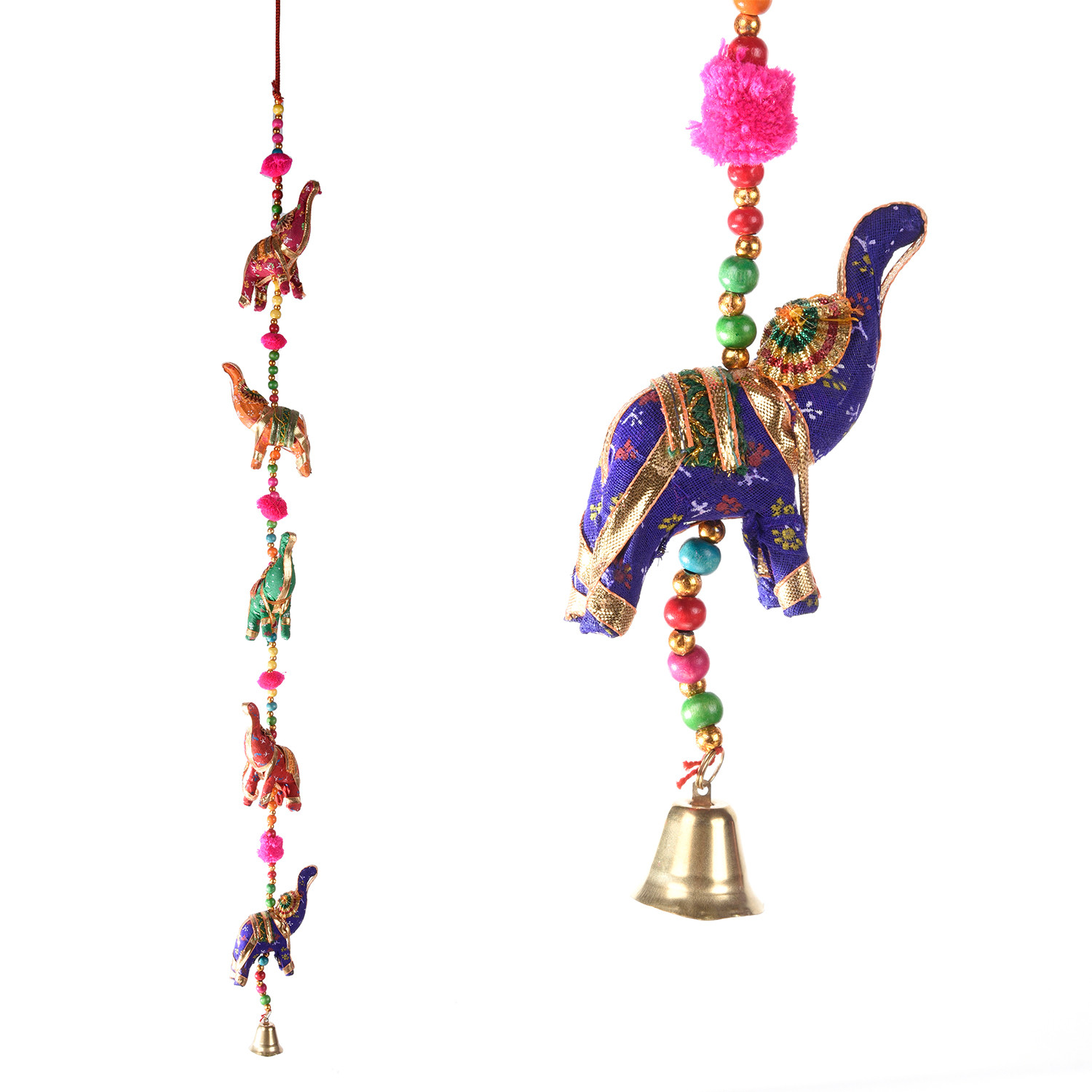Kuber Industries Rajasthani Traditional Windchimes|5 Hanging Elephants|Polyester Handcrafted Latkan|Decorative Door Hanging Latkan (Multicolor)