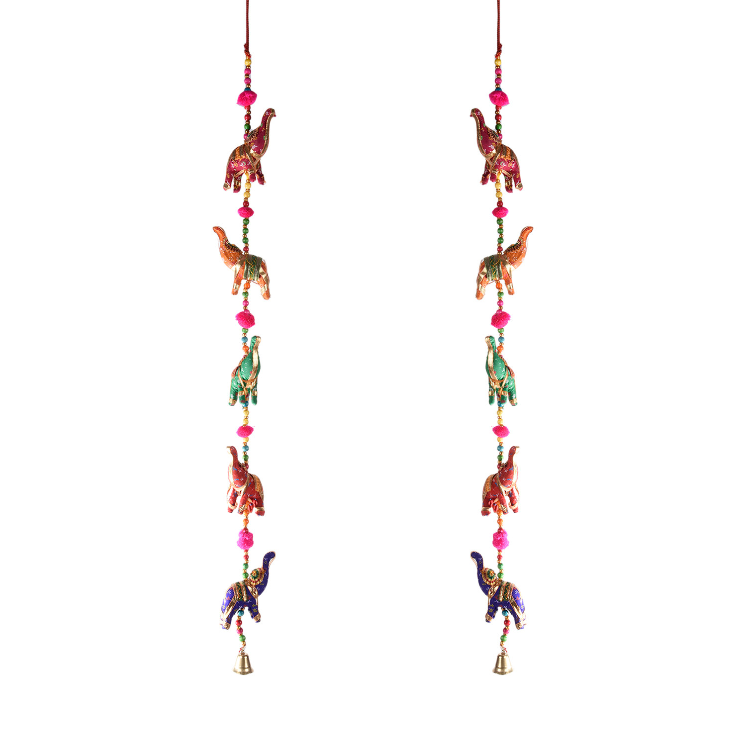 Kuber Industries Rajasthani Traditional Windchimes|5 Hanging Elephants|Polyester Handcrafted Latkan|Decorative Door Hanging Latkan (Multicolor)