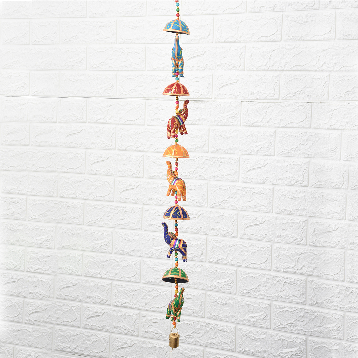 Kuber Industries Rajasthani Traditional Windchimes|5 Hanging Umbrella & Elephants|Polyester Handcrafted Latkan|Decorative Door Hanging Latkan (Multicolor)