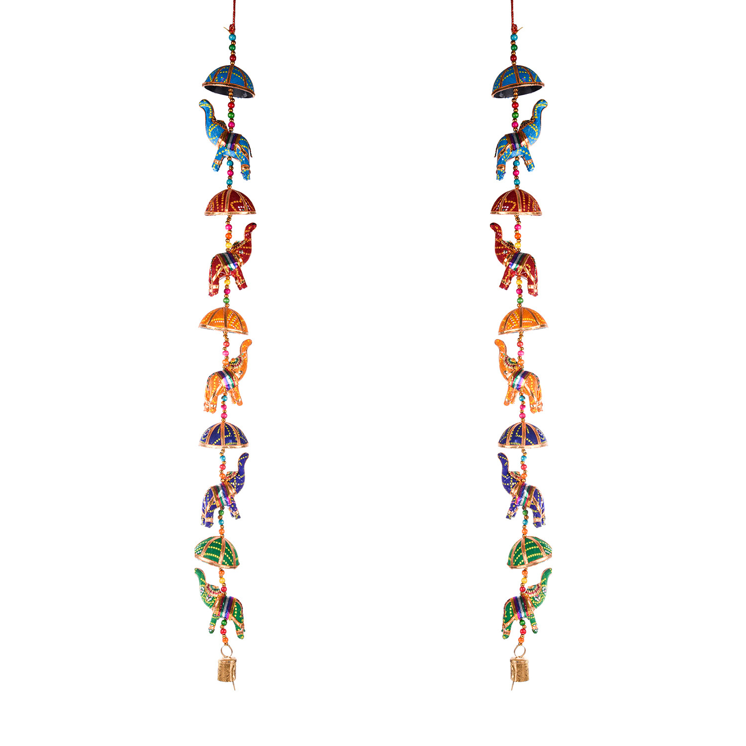 Kuber Industries Rajasthani Traditional Windchimes|5 Hanging Umbrella & Elephants|Polyester Handcrafted Latkan|Decorative Door Hanging Latkan (Multicolor)