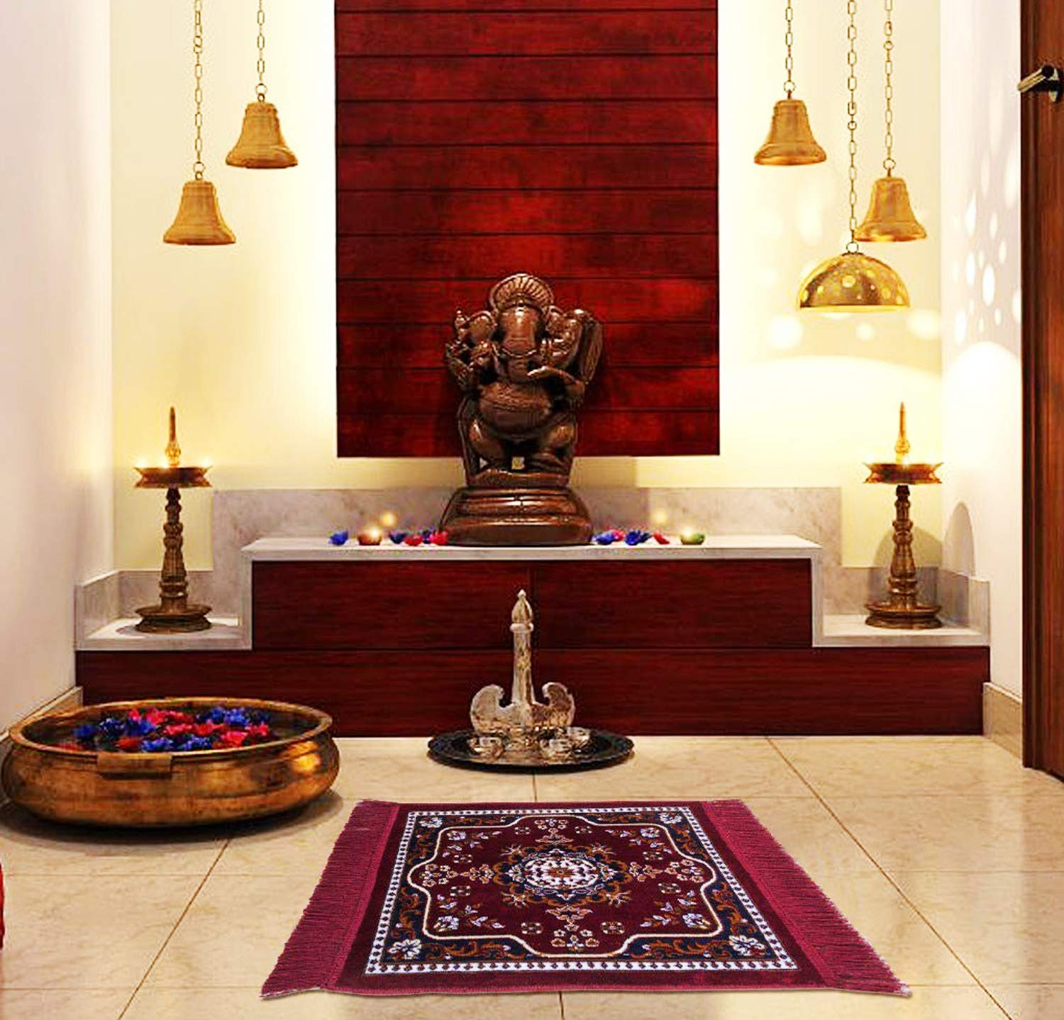 Kuber Industries Rangoli Design Velvet Square Pooja Mat/Aasan/Meditation Mat/Prayer Mat (Maroon)