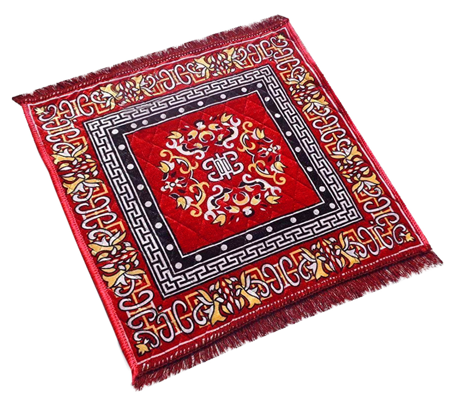 Kuber Industries Rangoli Design Velvet Square Pooja Mat/Aasan/Meditation Mat/Prayer Mat (Maroon)