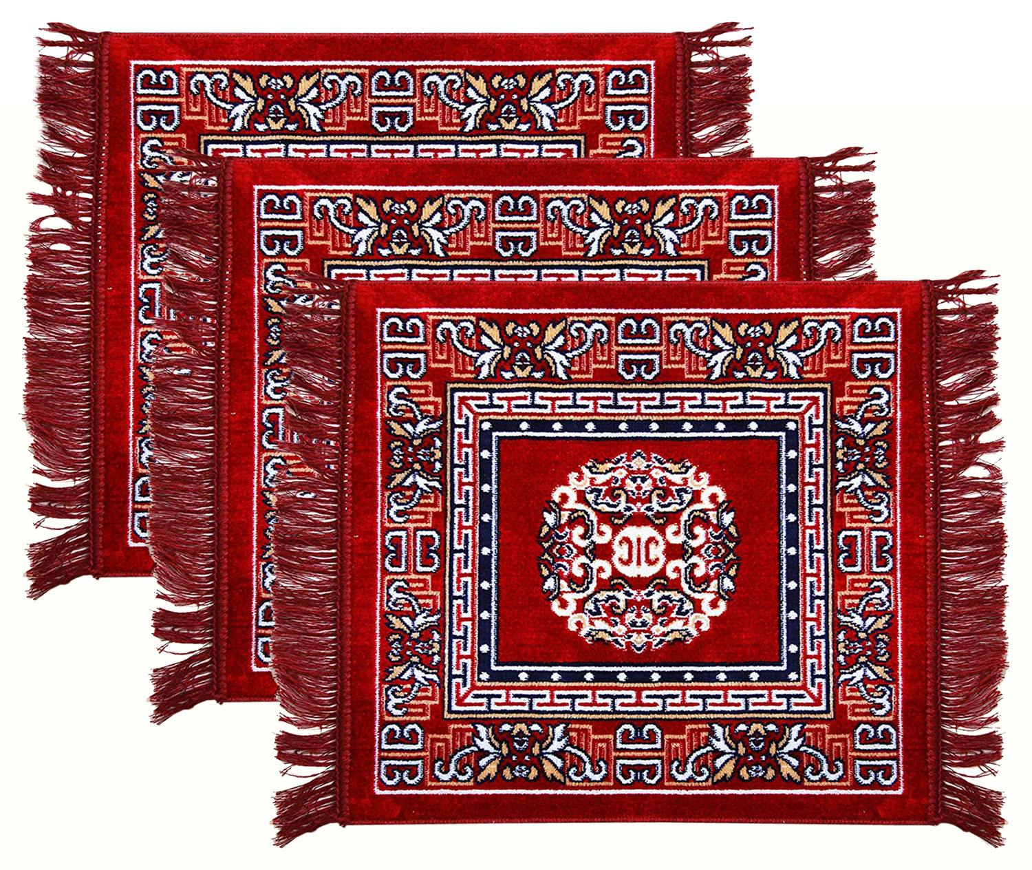 Kuber Industries Rangoli Design Velvet Square Pooja Mat/Aasan/Meditation Mat/Prayer Mat (Maroon)