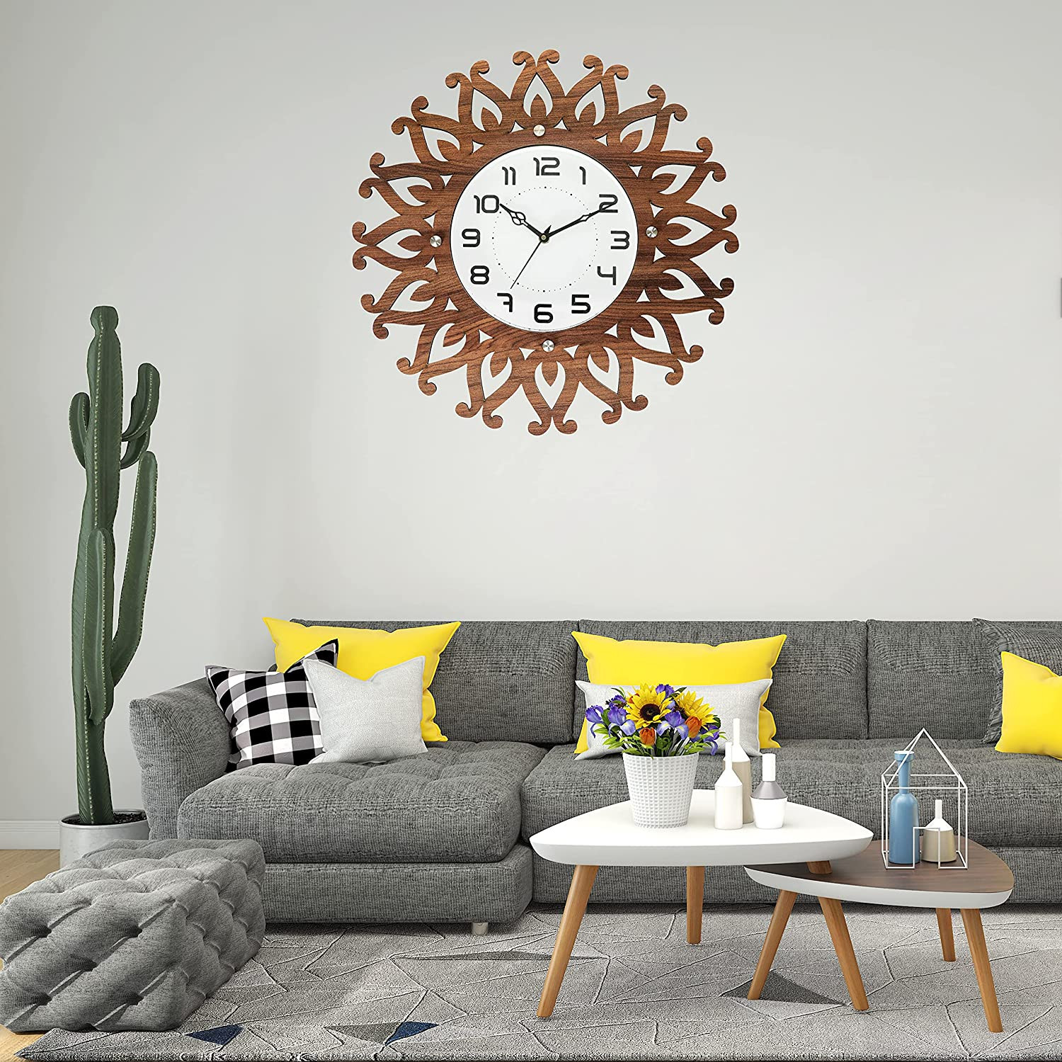 Kuber Industries Rangoli Design Wooden Wall Clock (Dark Brown)-HS40KUBMART23945