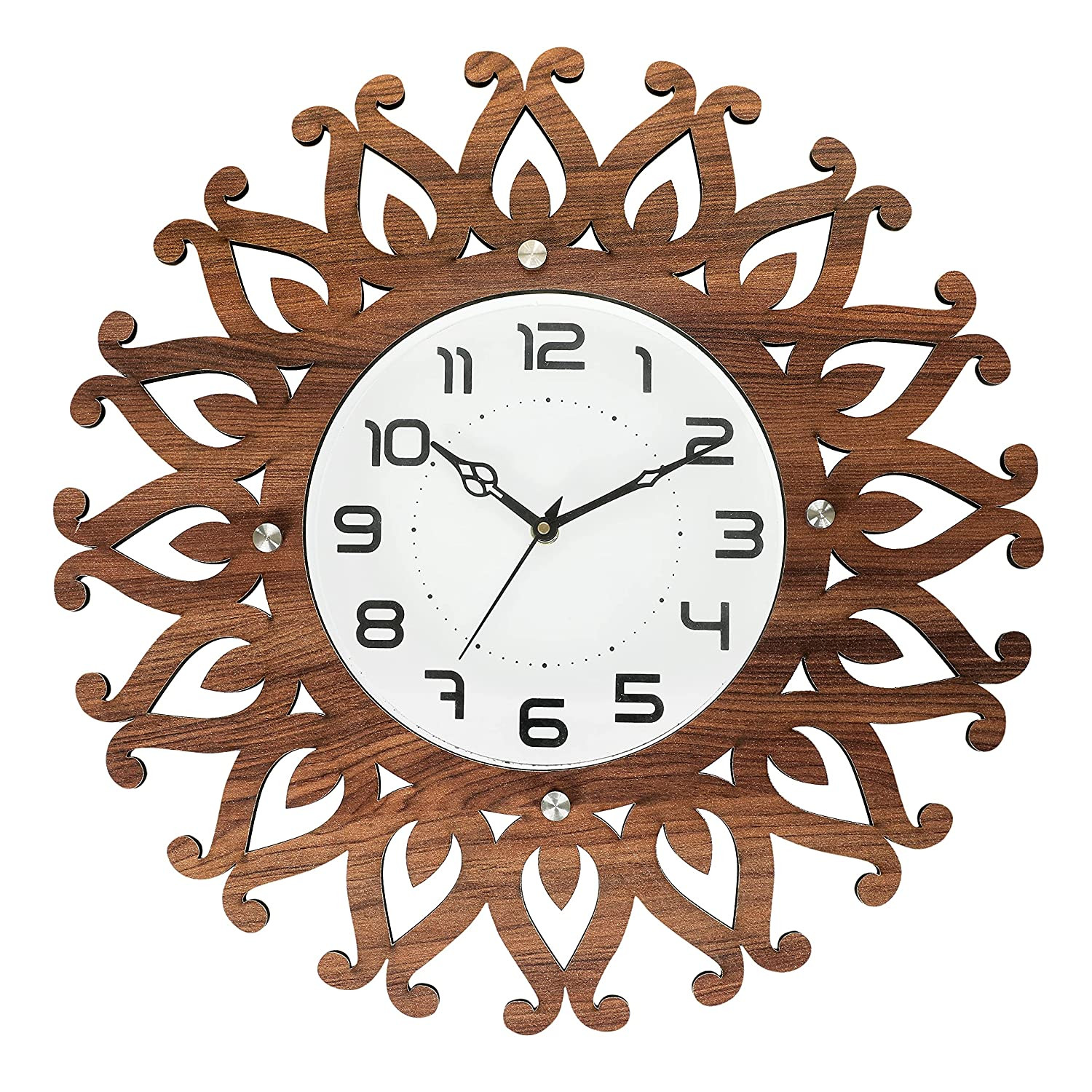Kuber Industries Rangoli Design Wooden Wall Clock (Dark Brown)-HS40KUBMART23945