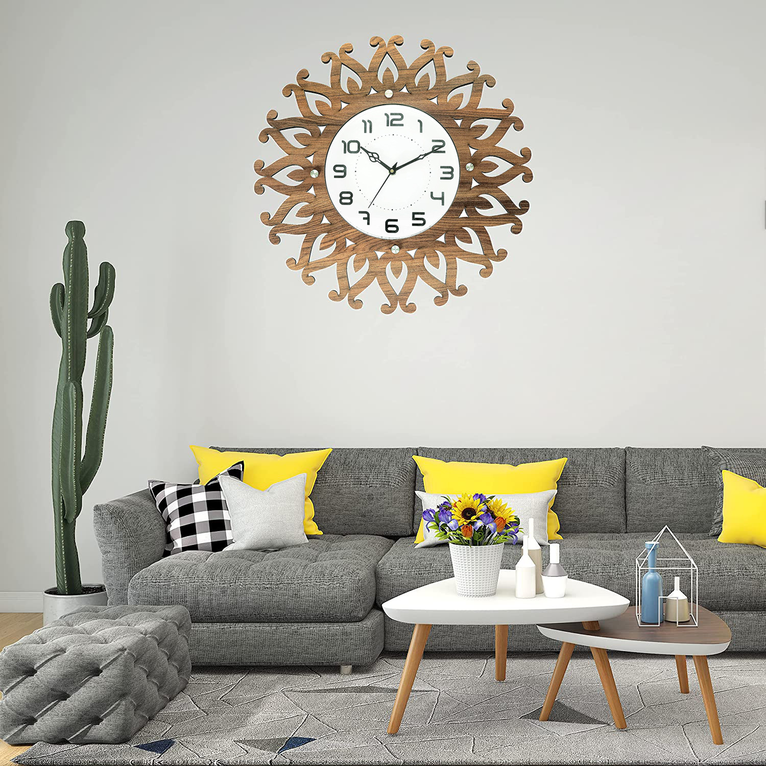 Kuber Industries Rangoli Design Wooden Wall Clock (Light Brown)-HS40KUBMART23943