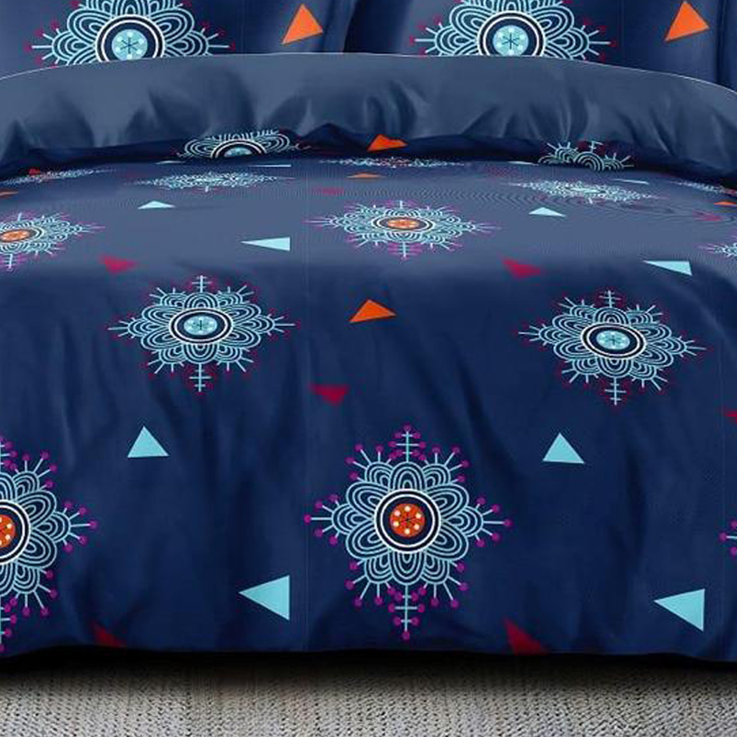 Kuber Industries Rangoli Print Glace Cotton AC Comforter King Size Bed Comforter, Double Bed Sheet, 2 Pillow Cover (Blue, 90x100 Inches)-Set of 4 Pieces