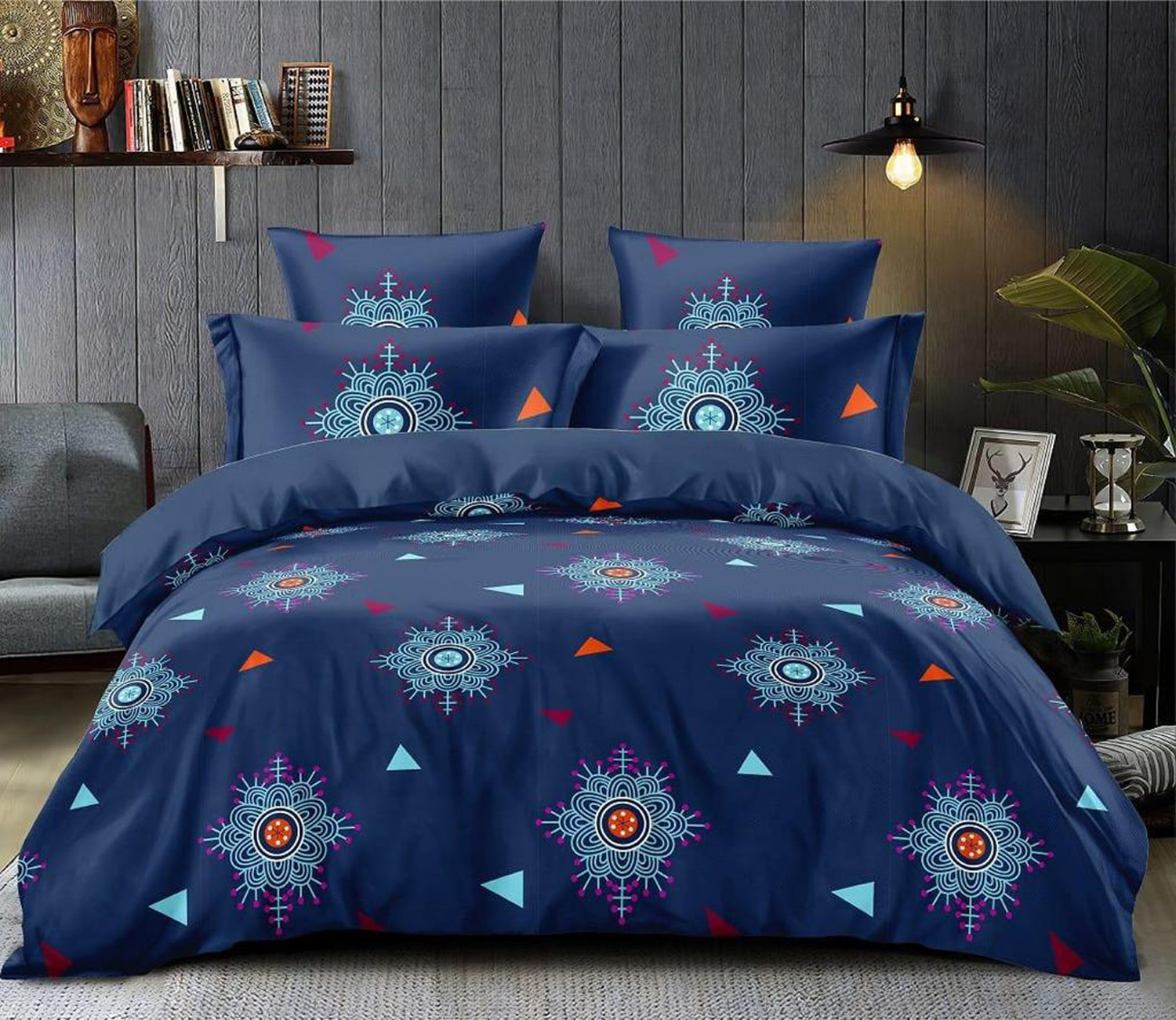 Kuber Industries Rangoli Print Glace Cotton Double Bedsheet with 2 Pillow Covers (Blue)
