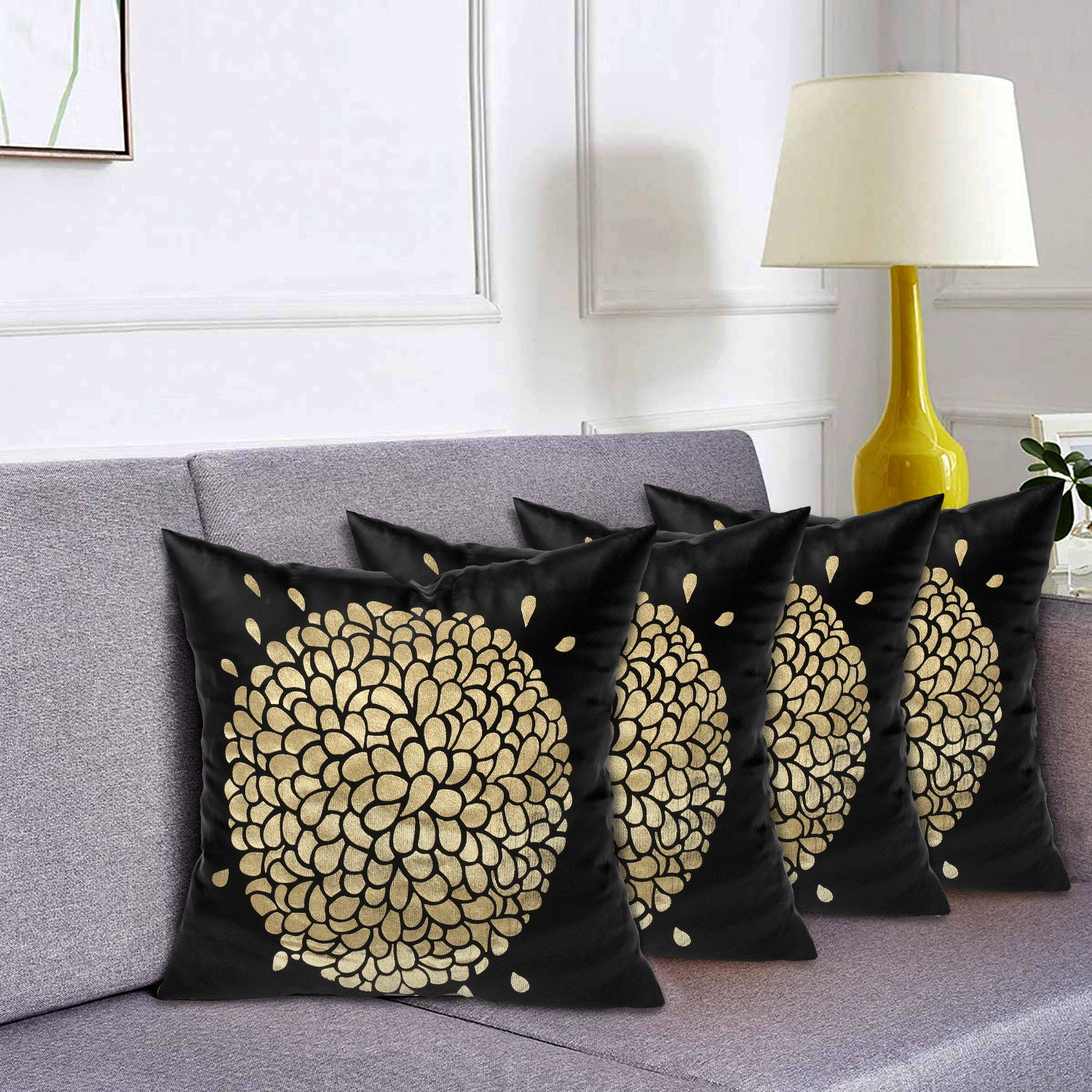 Kuber Industries Rangoli Print Soft Decorative Square Cushion Cover, Cushion Case For Sofa Couch Bed 16x16 Inch-(Black)