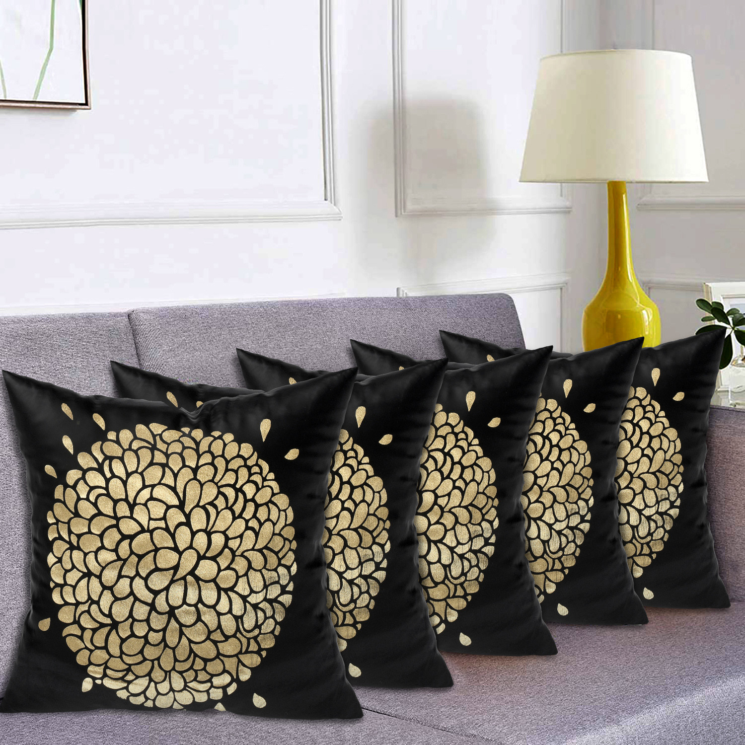 Kuber Industries Rangoli Print Soft Decorative Square Cushion Cover, Cushion Case For Sofa Couch Bed 16x16 Inch-(Black)