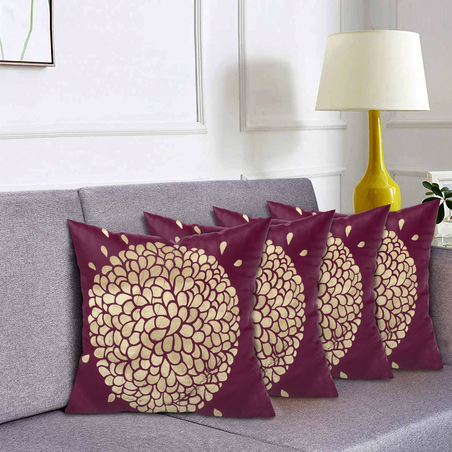 Kuber Industries Rangoli Print Soft Decorative Square Cushion Cover, Cushion Case For Sofa Couch Bed 16x16 Inch-(Purple)
