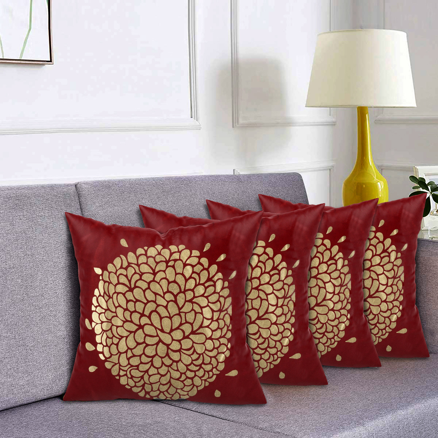 Kuber Industries Rangoli Print Soft Decorative Square Cushion Cover, Cushion Case For Sofa Couch Bed 16x16 Inch-(Maroon)