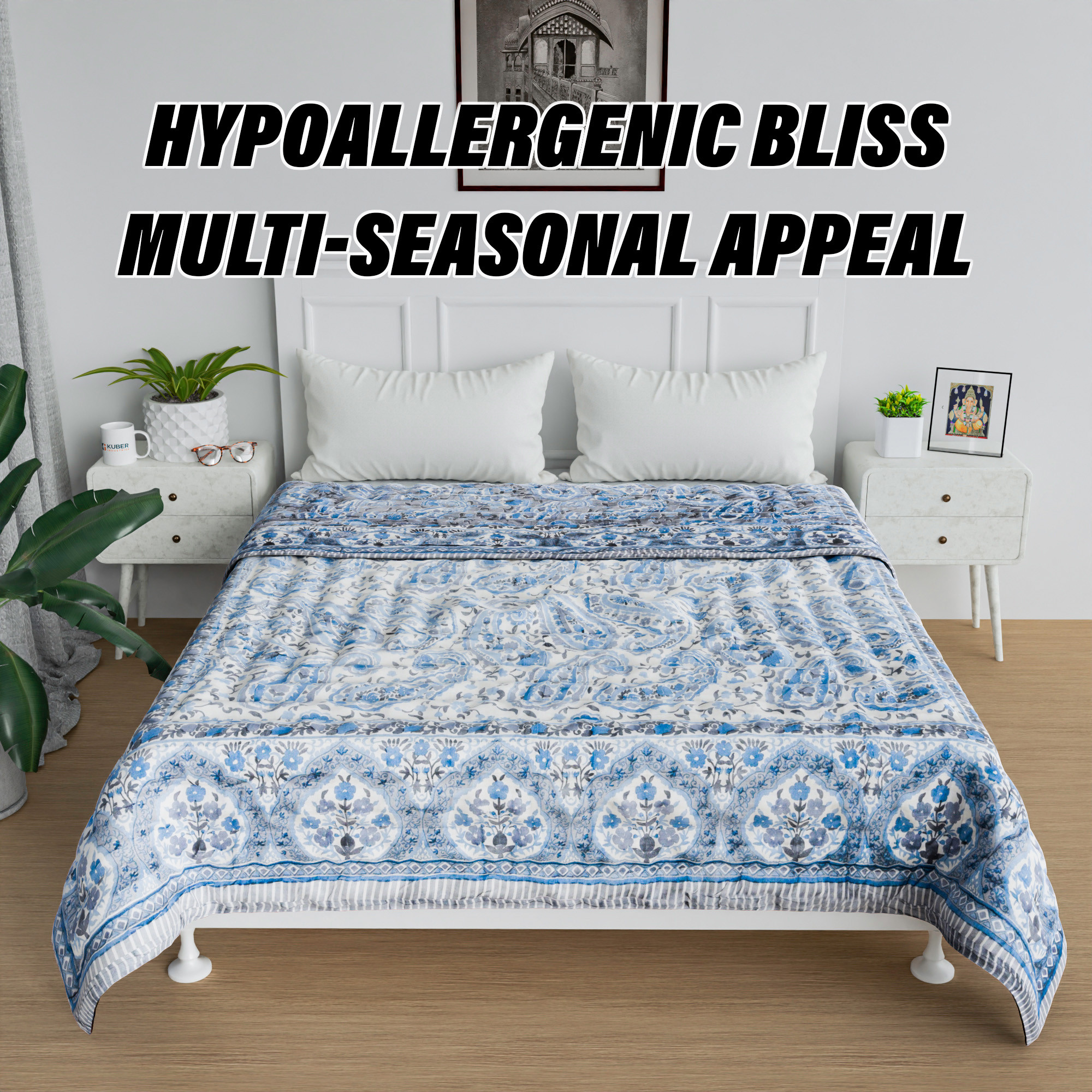 Kuber Industries Razai  Cotton Single Bed Blanket Rajai  Bedspread Quilt Set  Blanket for winter  Blanket for Bed  Bedding Comforter  Carry Flower Mul Mul Razai  Gray