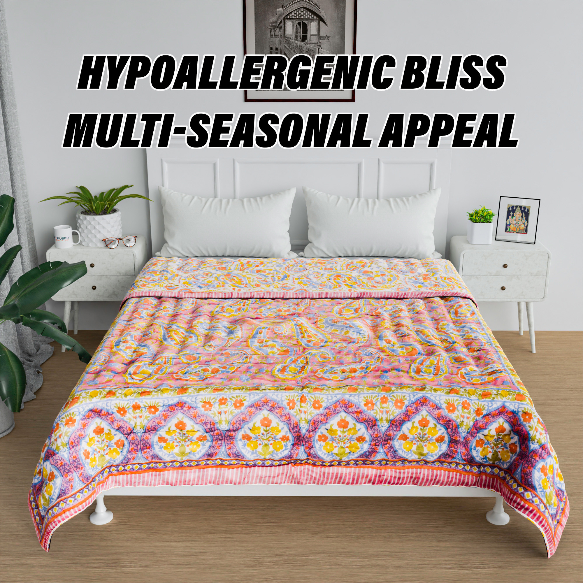 Kuber Industries Razai  Cotton Single Bed Blanket Rajai  Bedspread Quilt Set  Blanket for winter  Blanket for Bed  Bedding Comforter  Carry Flower Mul Mul Razai  Pink