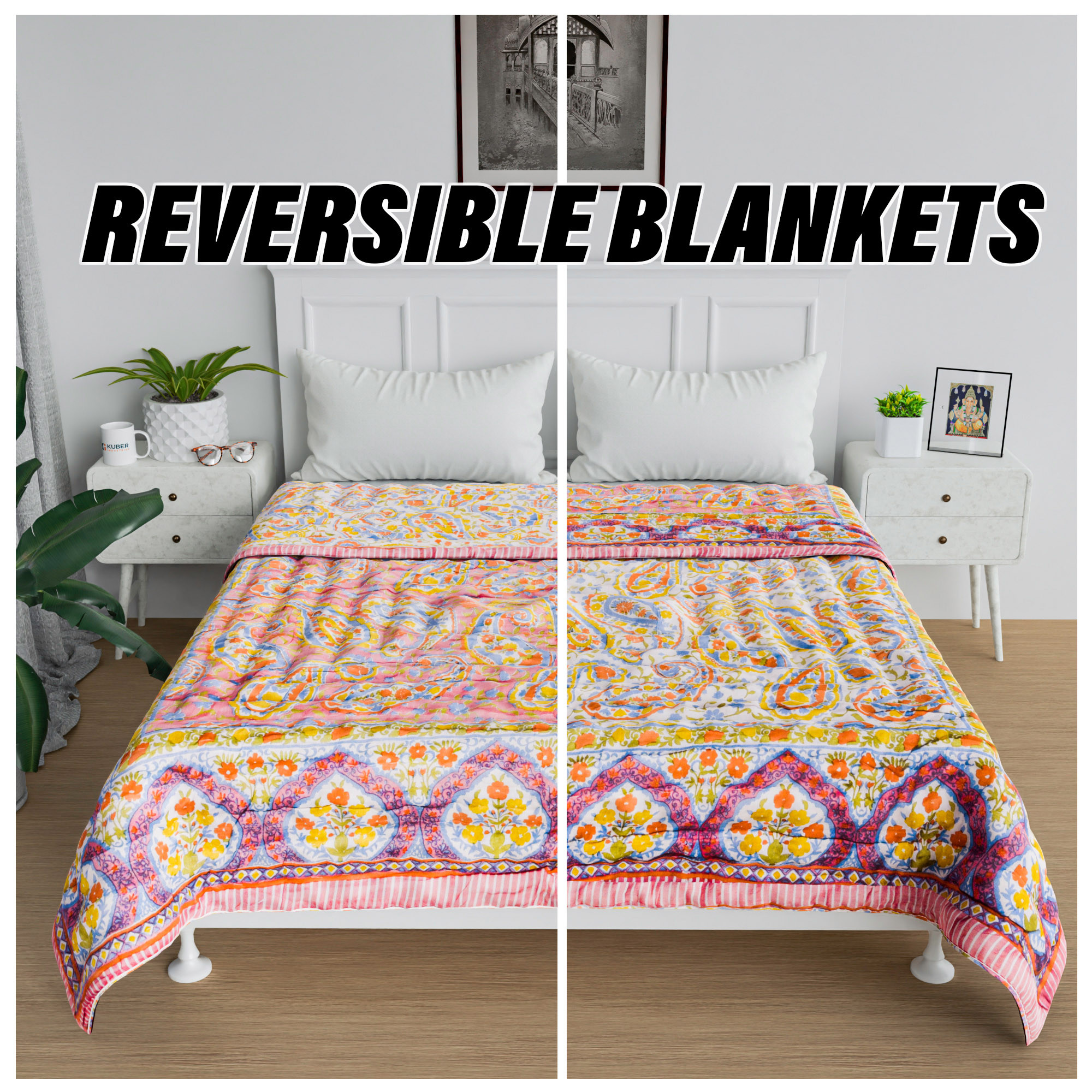 Kuber Industries Razai  Cotton Single Bed Blanket Rajai  Bedspread Quilt Set  Blanket for winter  Blanket for Bed  Bedding Comforter  Carry Flower Mul Mul Razai  Pink
