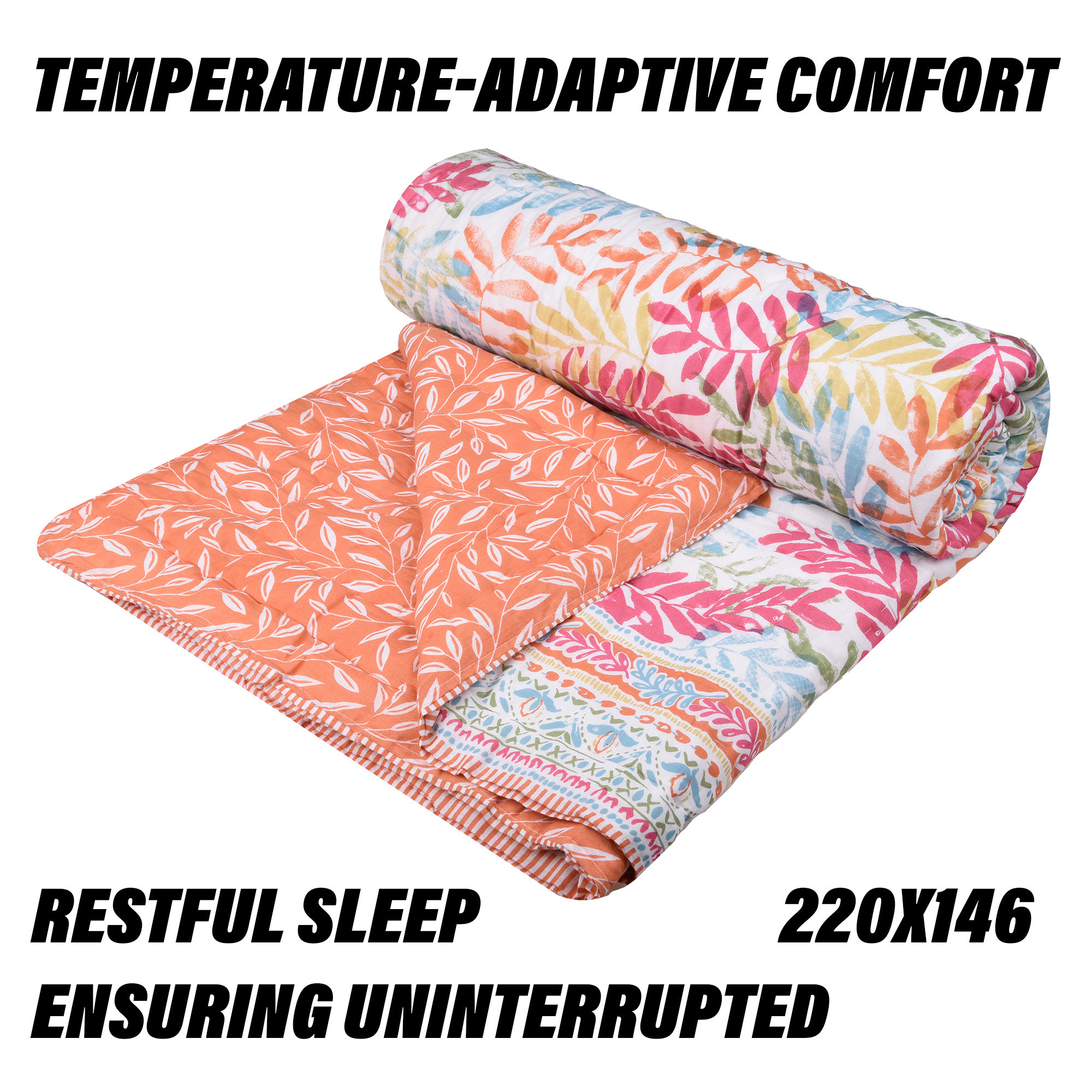 Kuber Industries Razai | Cotton Single Bed Blanket Rajai | Bedspread Quilt Set | Blanket for winter | Blanket for Bed | Bedding Comforter | Leaf Mul Mul Razai | Orange