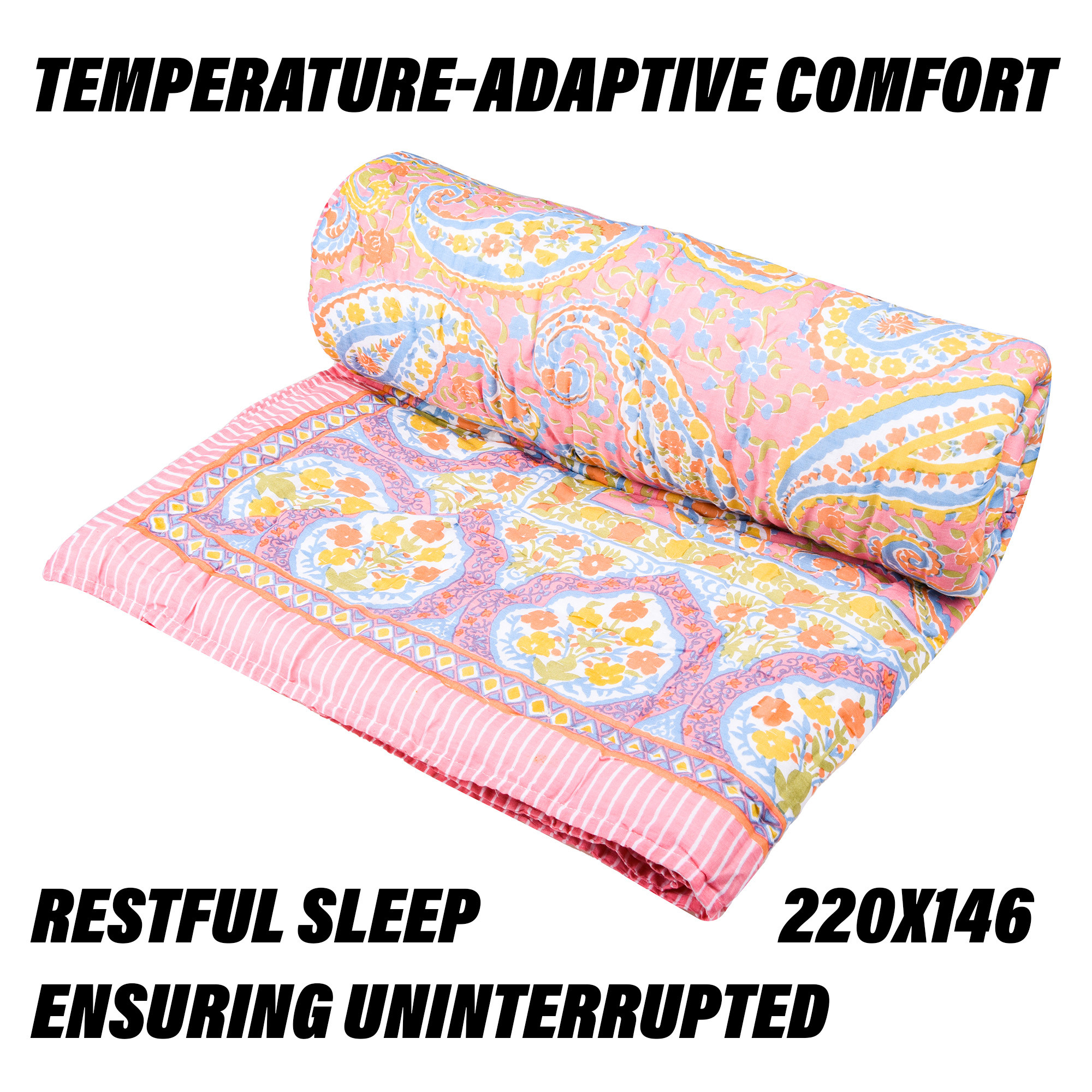 Kuber Industries Razai | Cotton Single Bed Blanket Rajai | Bedspread Quilt Set | Blanket for winter | Blanket for Bed | Bedding Comforter | Carry Flower Mul Mul Razai | Pink