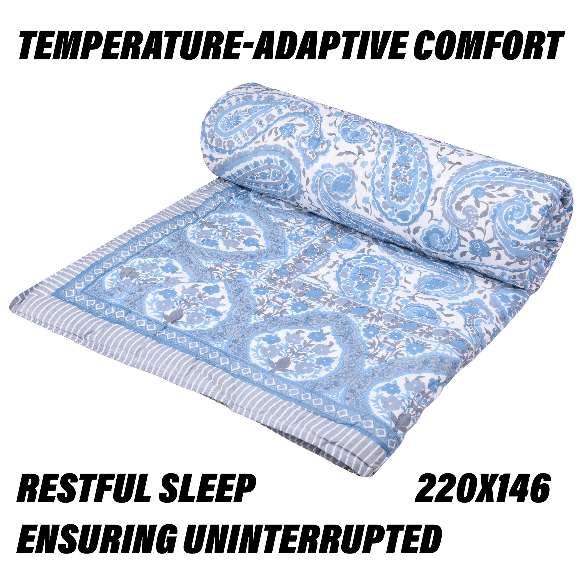 Kuber Industries Razai | Cotton Single Bed Blanket Rajai | Bedspread Quilt Set | Blanket for winter | Blanket for Bed | Bedding Comforter | Carry Flower Mul Mul Razai | Gray