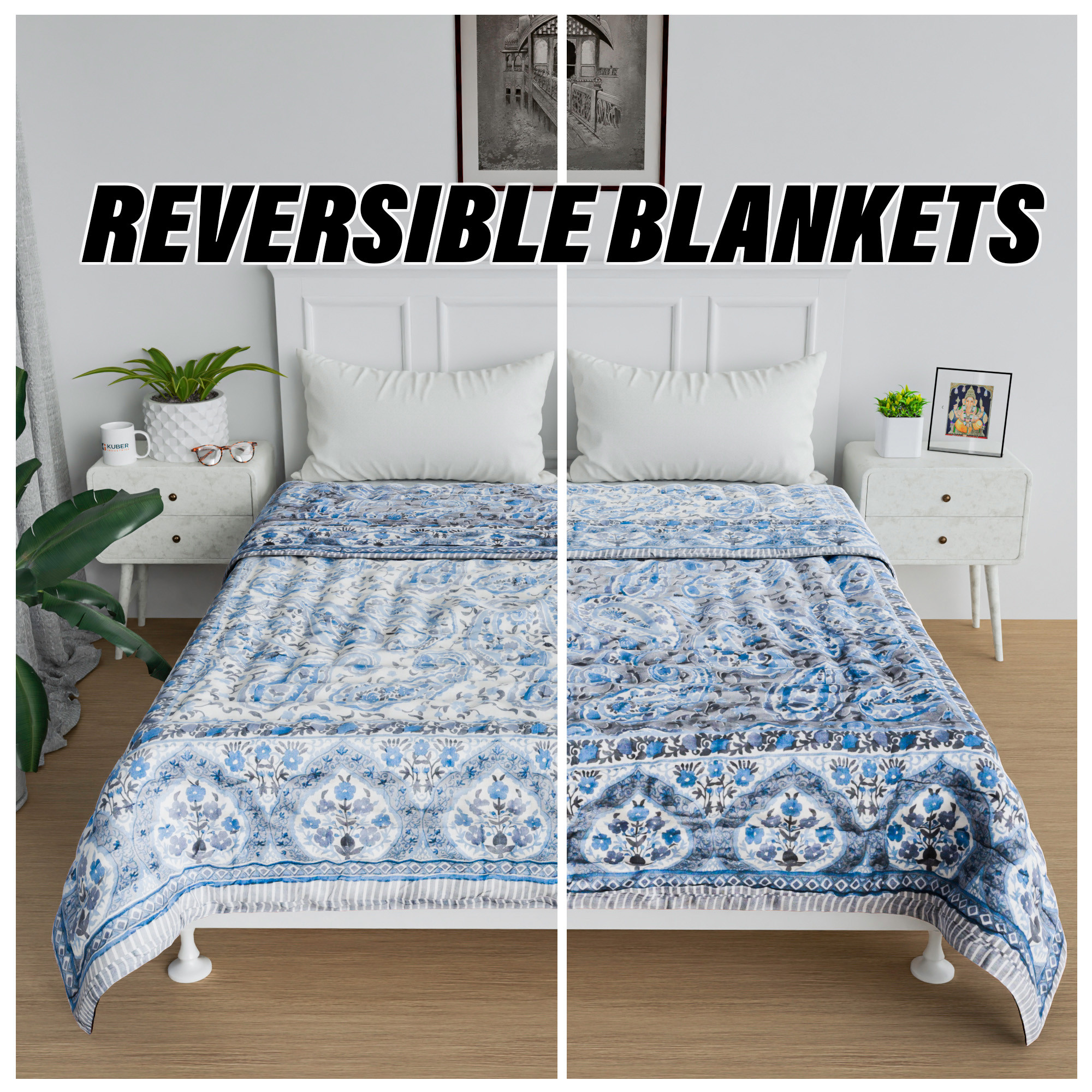 Kuber Industries Razai | Cotton Single Bed Blanket Rajai | Bedspread Quilt Set | Blanket for winter | Blanket for Bed | Bedding Comforter | Carry Flower Mul Mul Razai | Gray