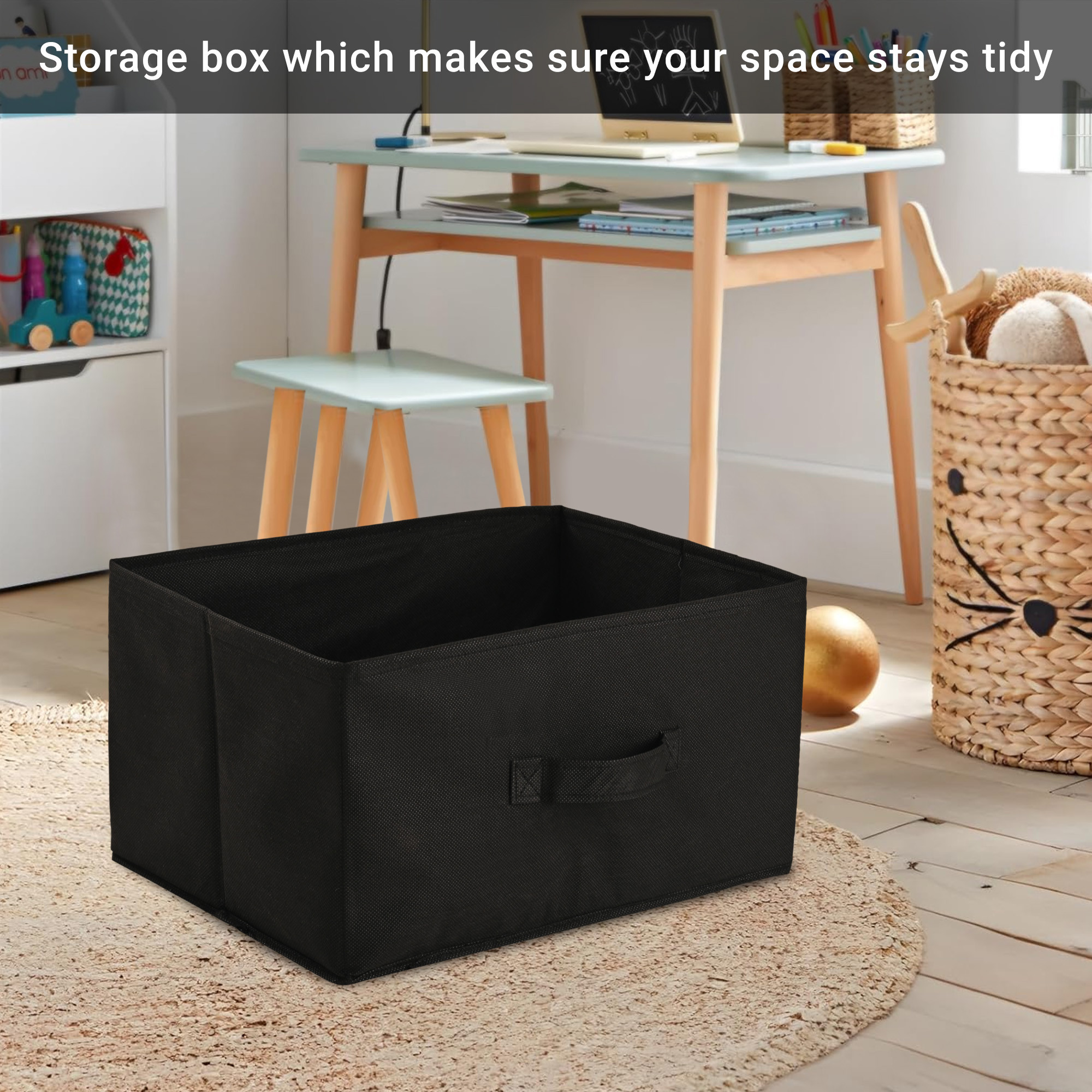 Kuber Industries Rectangle Foldable  Multipurpose Wardrobe Storage Organizer for Home  26 Litres Portable CupboardCloset Organiser Storage Box for Clothes  Toys  Plain - Black