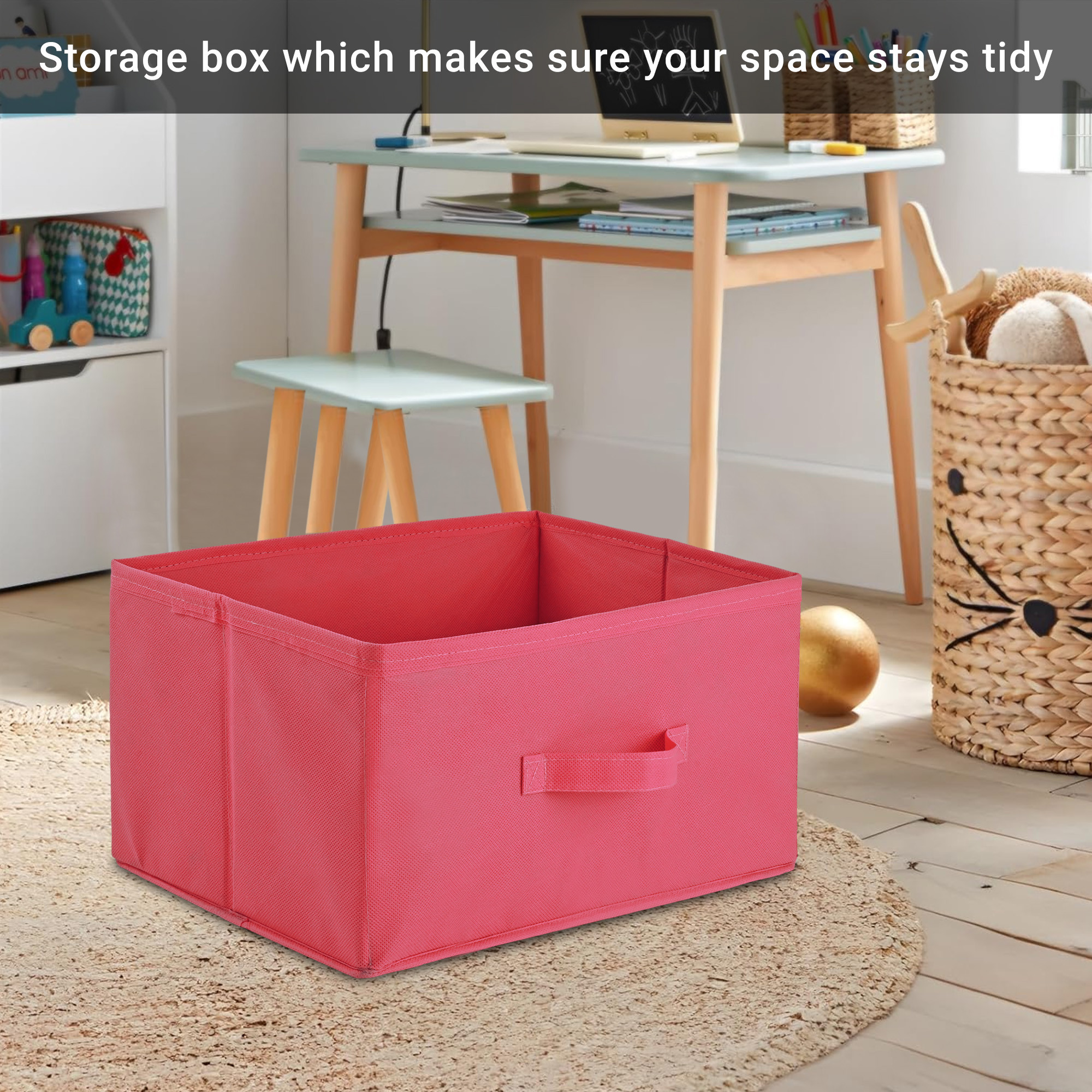 Kuber Industries Rectangle Foldable  Multipurpose Wardrobe Storage Organizer for Home  26 Litres Portable CupboardCloset Organiser Storage Box for Clothes  Toys  Plain - Pink