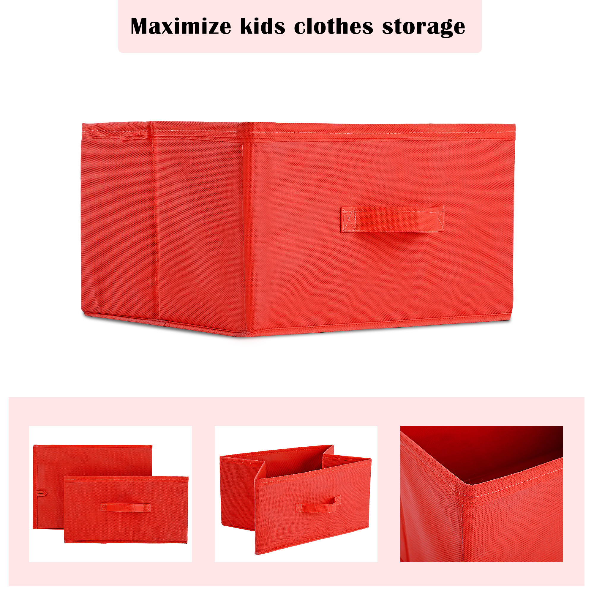 Kuber Industries Rectangle Foldable  Multipurpose Wardrobe Storage Organizer for Home  26 Litres Portable CupboardCloset Organiser Storage Box for Clothes  Toys  Plain - Red