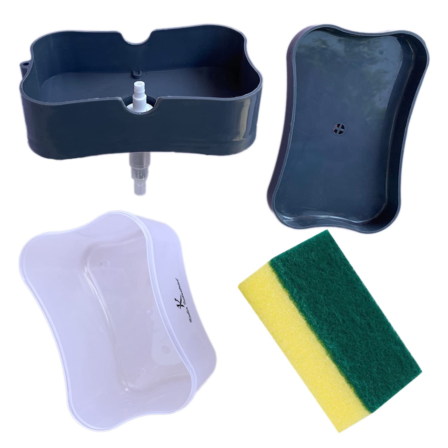 Kuber Industries Rectangle Liquid Soap Dispenser for Kitchen | with Pump and Sponge Holder | Plastic, Lightweight & Durable | Multipurpose Use, Ergonomic Design & Easy to Clean | Grey