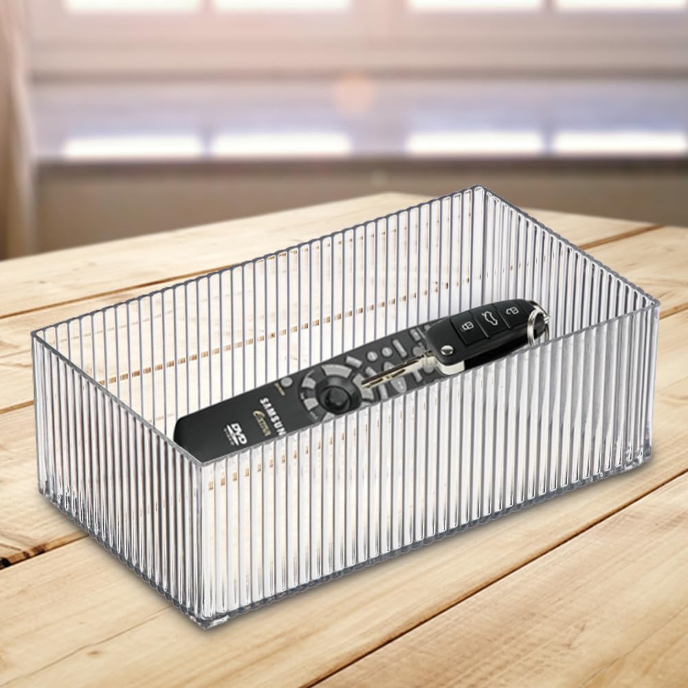 Kuber Industries Rectangular Cutlery/Cosmatic/Desk Organizer|Basket For Storage, Books, Toys (Transparent)