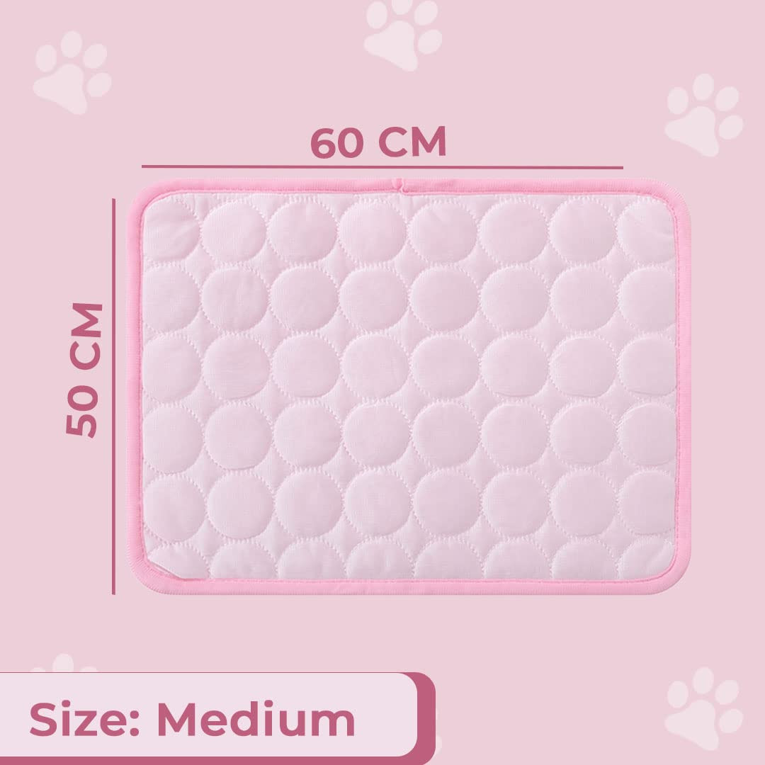 Kuber Industries Rectangular Dog & Cat Bed|Premium Cool Ice Silk with Polyester with Bottom Mesh|Multi-Utility Self-Cooling Pad for Dog & Cat|Light-Weight & Durable Dog Bed|ZQCJ001P-M|Pink