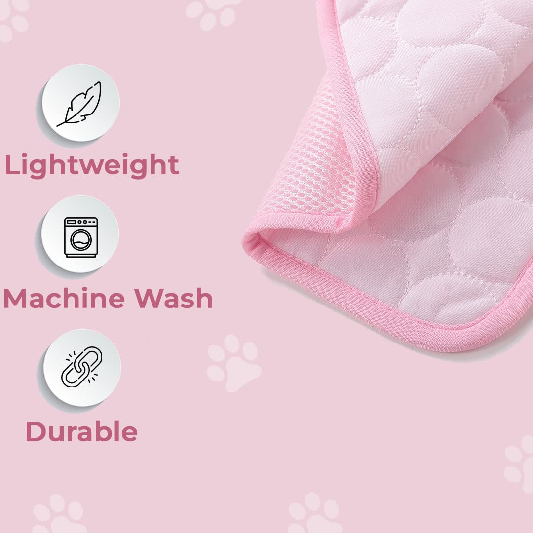 Kuber Industries Rectangular Dog & Cat Bed|Premium Cool Ice Silk with Polyester with Bottom Mesh|Multi-Utility Self-Cooling Pad for Dog & Cat|Light-Weight & Durable Dog Bed|ZQCJ001P-M|Pink