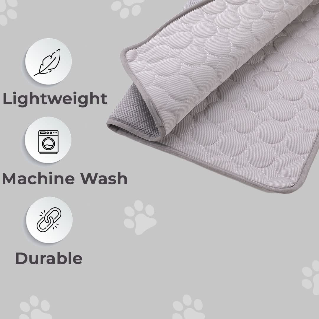 Kuber Industries Rectangular Dog & Cat Bed|Premium Cool Ice Silk with Polyester with Bottom Mesh|Multi-Utility Self-Cooling Pad for Dog & Cat|Light-Weight & Durable Dog Bed|ZQCJ001G-M|Grey