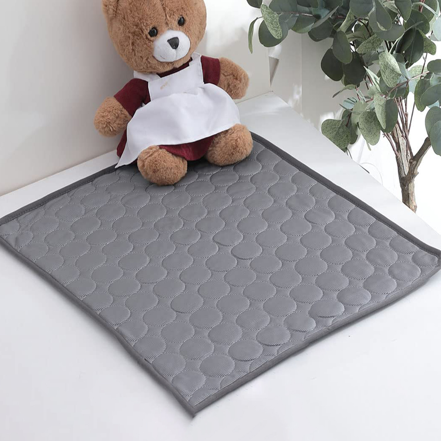 Kuber Industries Rectangular Dog & Cat Bed|Premium Cool Ice Silk with Polyester with Bottom Mesh|Multi-Utility Self-Cooling Pad for Dog & Cat|Light-Weight & Durable Dog Bed|ZQCJ001DG-M|Dark Grey