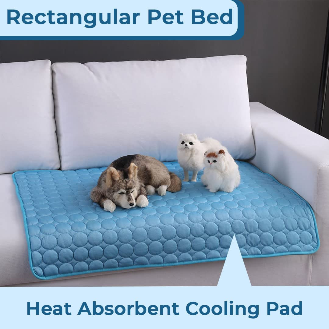 Kuber Industries Rectangular Dog & Cat Bed|Premium Cool Ice Silk with Polyester with Bottom Mesh|Multi-Utility Self-Cooling Pad for Dog & Cat|Light-Weight & Durable Dog Bed|ZQCJ001B-L|Blue