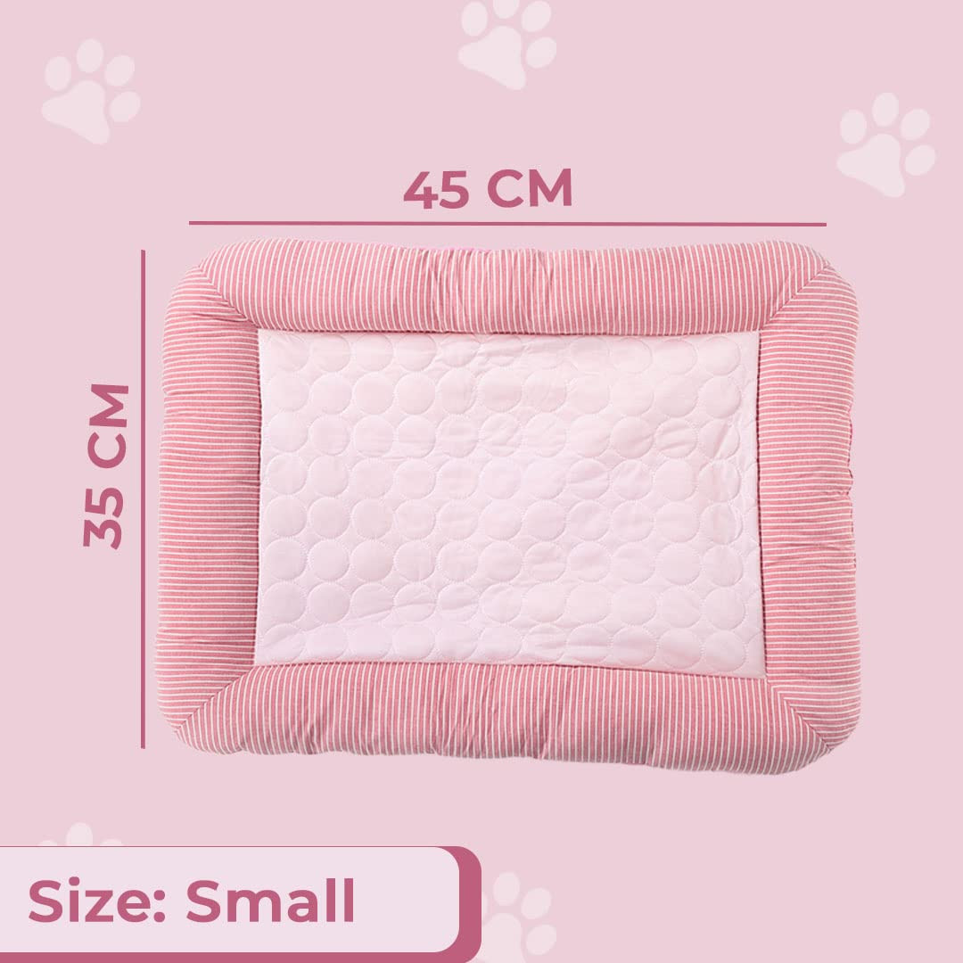 Kuber Industries Rectangular Dog & Cat Bed|Yarn Dyed Oxford Cloth|Nylon and Polyester with Cotton Filling|Self-Cooling Bed for Dog & Cat|Small Light-Weight & Durable Dog Bed|ZQCJ005P-S|Pink