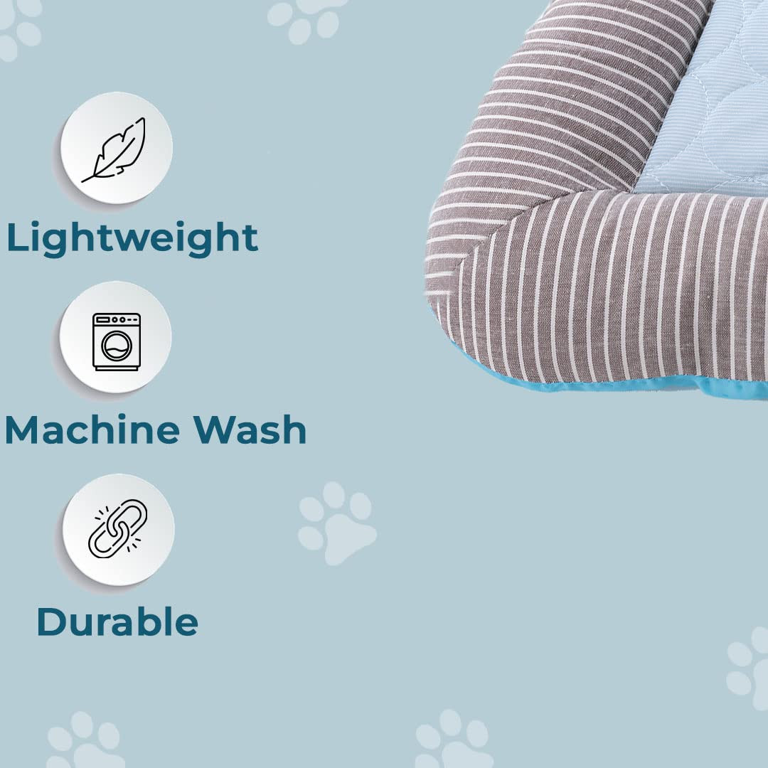 Kuber Industries Rectangular Dog & Cat Bed|Yarn Dyed Oxford Cloth|Nylon and Polyester with Cotton Filling|Self-Cooling Bed for Dog & Cat|Small Light-Weight & Durable Dog Bed|ZQCJ005B-L|Blue