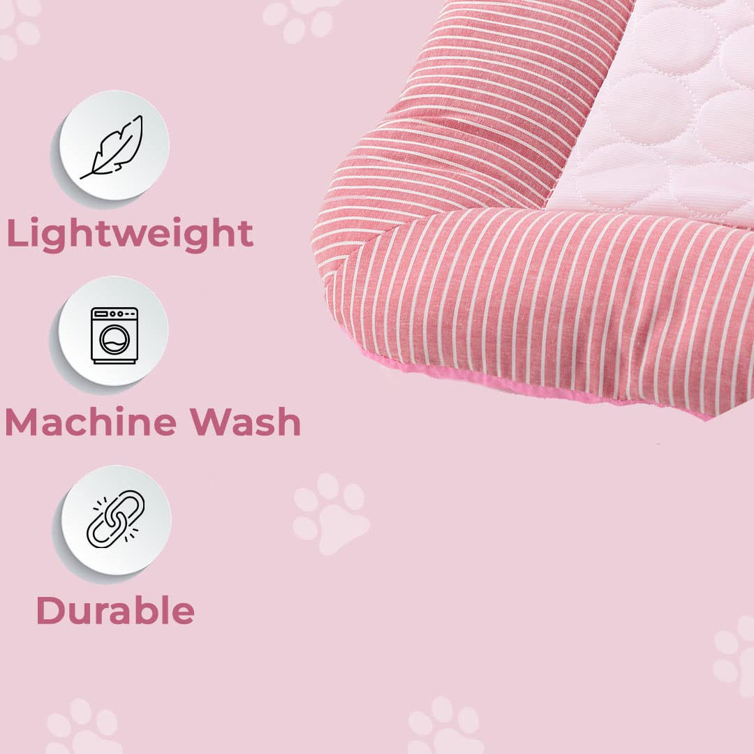 Kuber Industries Rectangular Dog & Cat Bed|Yarn Dyed Oxford Cloth|Nylon and Polyester with Cotton Filling|Self-Cooling Bed for Dog & Cat|Small Light-Weight & Durable Dog Bed|ZQCJ005P-L|Pink