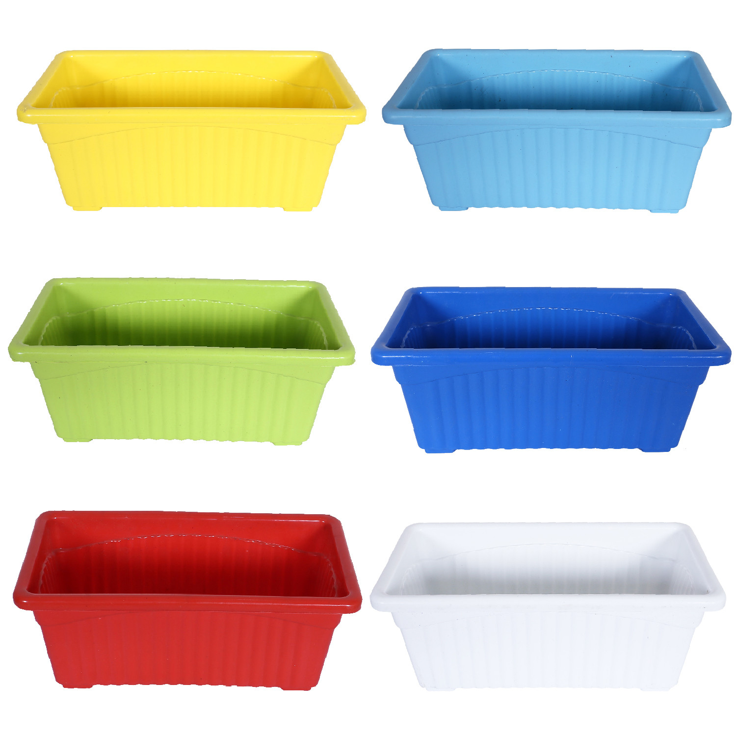 Kuber Industries Rectangular Jupiter Plastic Window Pot|Flower Planter for Home & Balcony,Garden 14 Inches Pack of 6 (Multicolor)