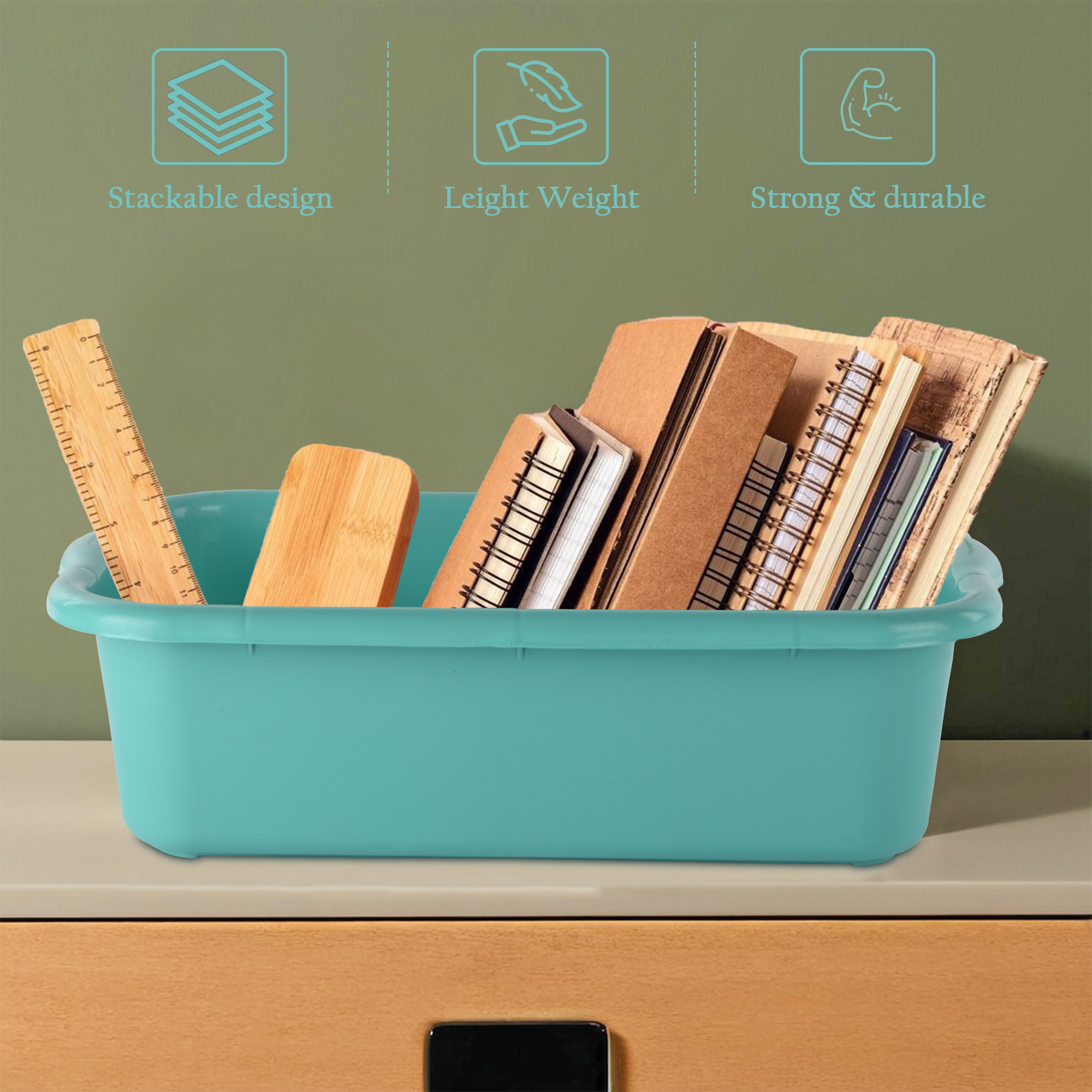 Kuber Industries Rectangular Multi-purpose Plastic Tub for Bathroom  Home  Sturdy and Durable Tub for Kitchen UtensilsBartan Clothes  Dishes  666 Excel  Green