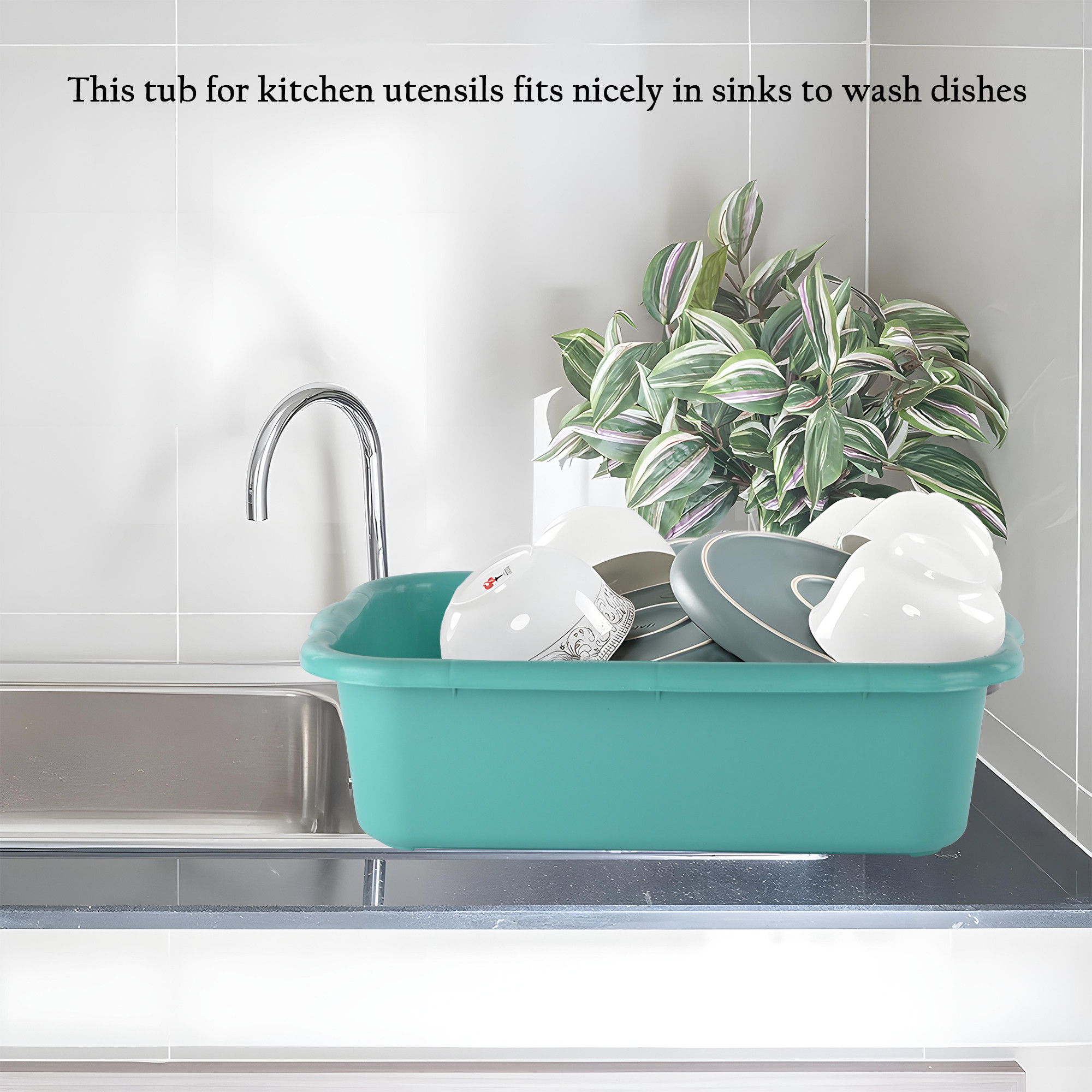 Kuber Industries Rectangular Multi-purpose Plastic Tub for Bathroom  Home  Sturdy and Durable Tub for Kitchen UtensilsBartan Clothes  Dishes  666 Excel  Green